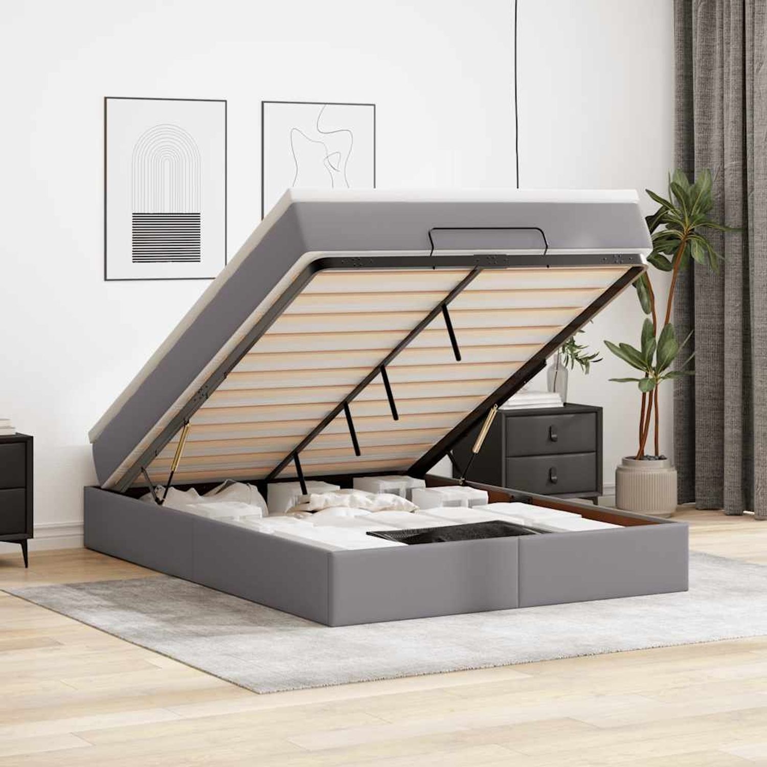 vidaXL Ottoman-Bett mit Matratze Grau 140x190 cm Kunstleder 3311039 Bild 1