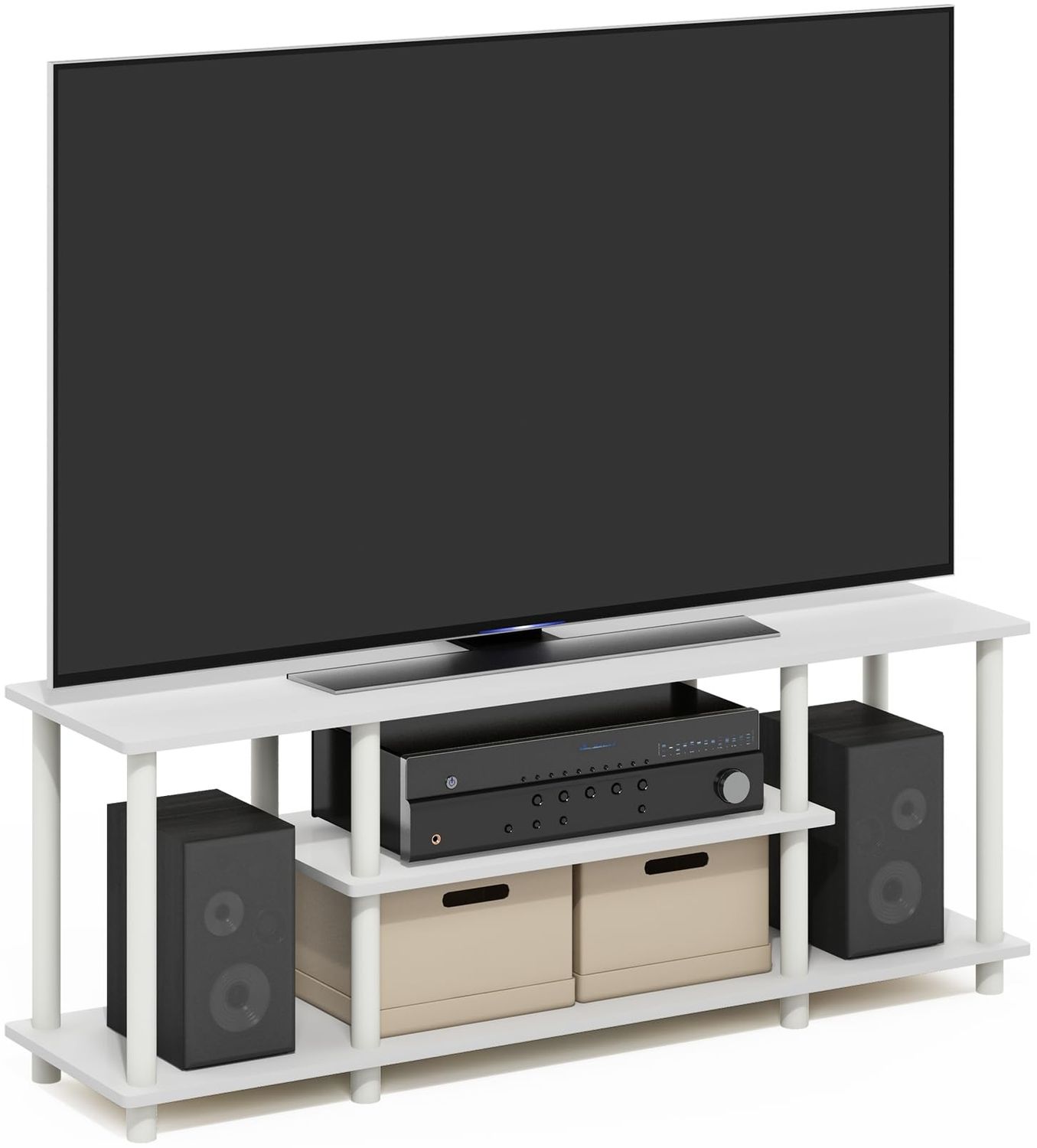 Furinno Turn-N-Tube No Tools 3D 3-stufiger Entertainment-TV-Ständer, 29.7 (D) x 111.3 (W) x 41.1 (H) cm, Weiß/Weiß Bild 1