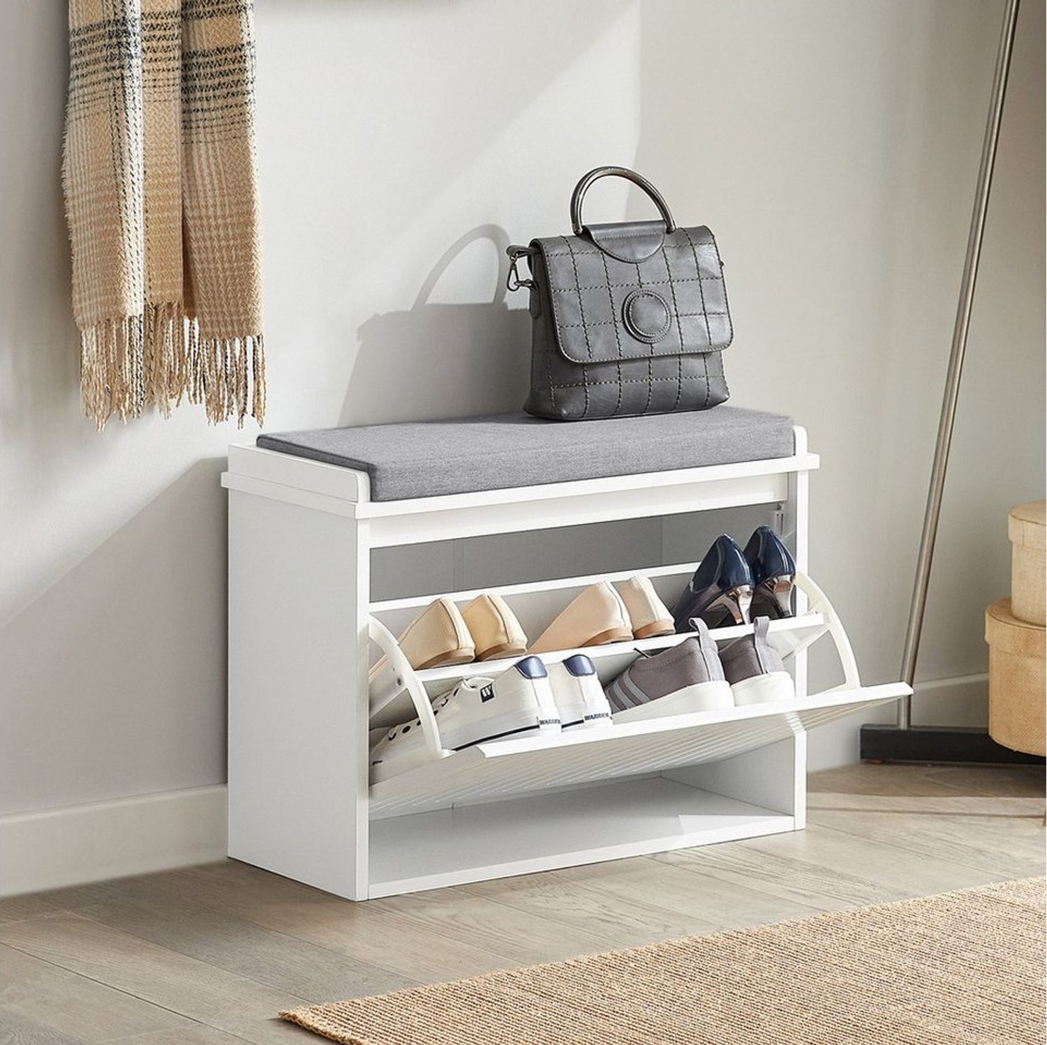 SoBuy Schuhbank FSR98, Schuhschrank schmal, Schuhkipper Schuhbank mit Sitzkissen, Sitzbank mit Stauraum, Garderobenbank für Flur & kleine Räume Bild 1