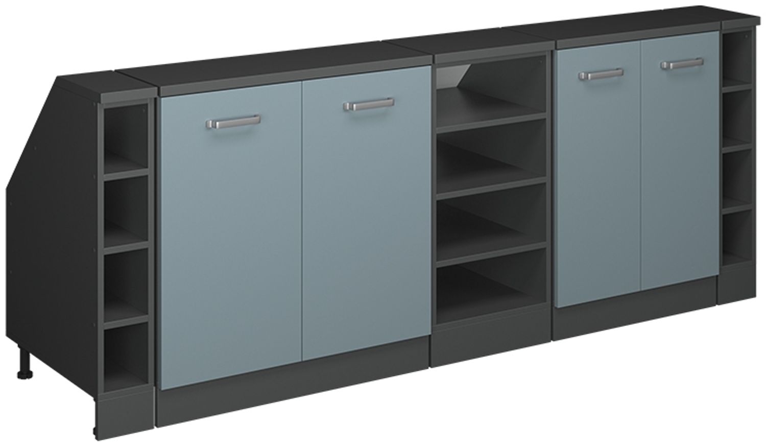 Dachschrägenschrank-Set Rion Blau-Grau 210 cm 5er Set Schrankkorpuss 60 cm Tiefe Vicco Bild 1