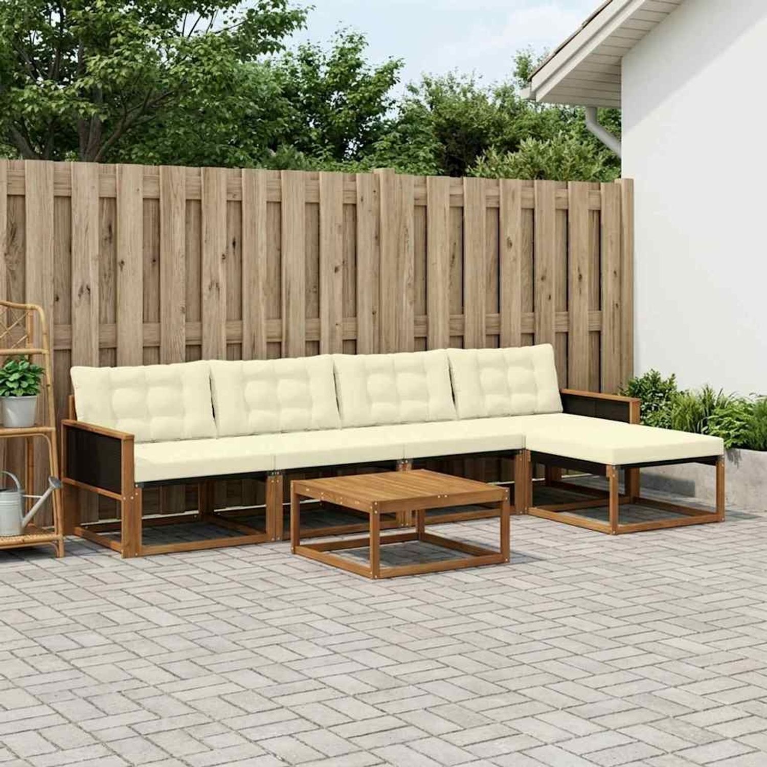 vidaXL Outdoor-Sofagarnitur mit Kissen 6 pcs Natur und Creme 3381366 Bild 1