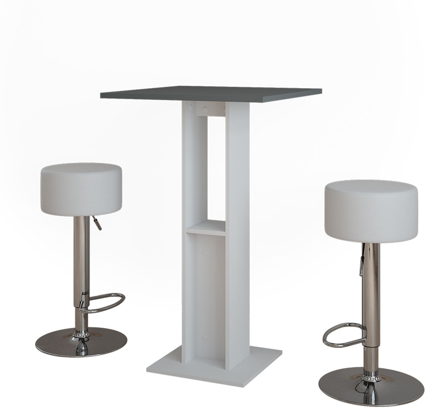 Bartisch-Set Repose Weiß/Anthrazit 65 x 65 cm mit 2 Barhockern Vicco Bild 1