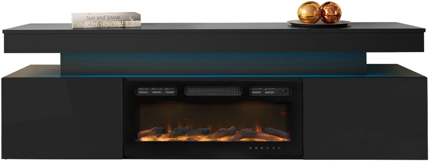 Mirjan24 'EF 2D Serkuzo' TV-Lowboard mit Kamin, MDF schwarz (hochglanz/matt), 59 x 41 x 190 cm Bild 1
