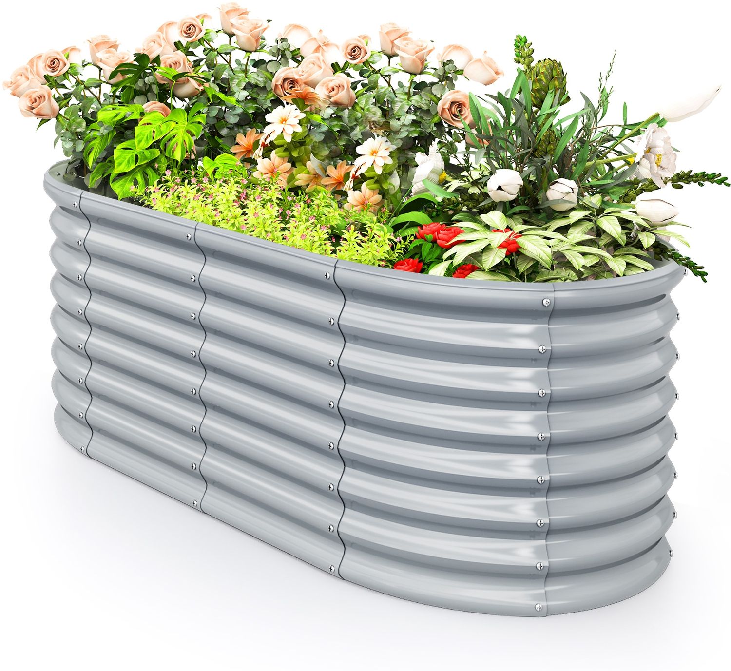 Metall Oval Hochbeet mit Offenem Boden Pflanzkasten Frühbeet Wellblech Blumenbeet Grau Bild 1