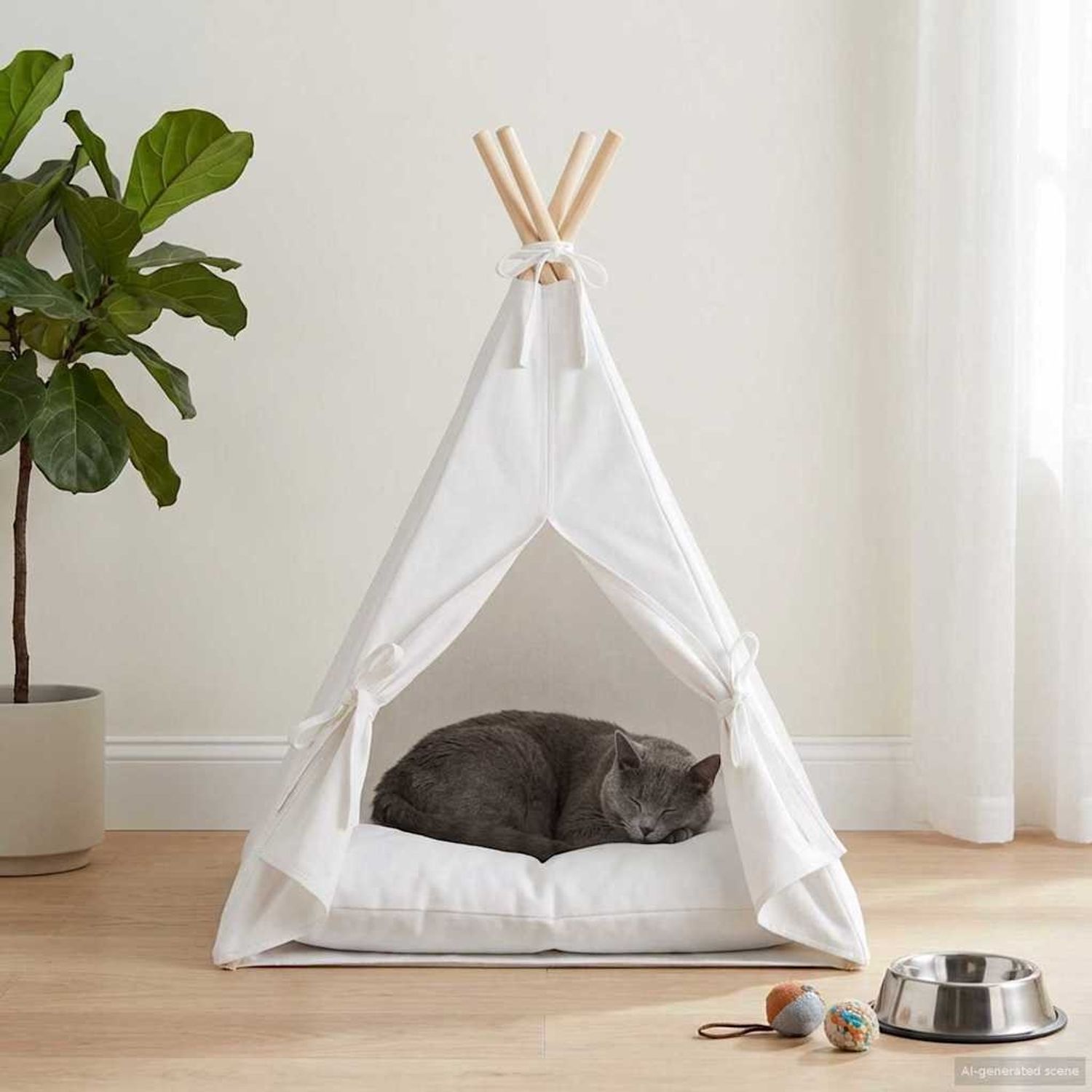 vidaXL Haustier-Tipi mit Kissen Weiß 40 x 40 x 50 cm Polyester 42020252 Bild 1