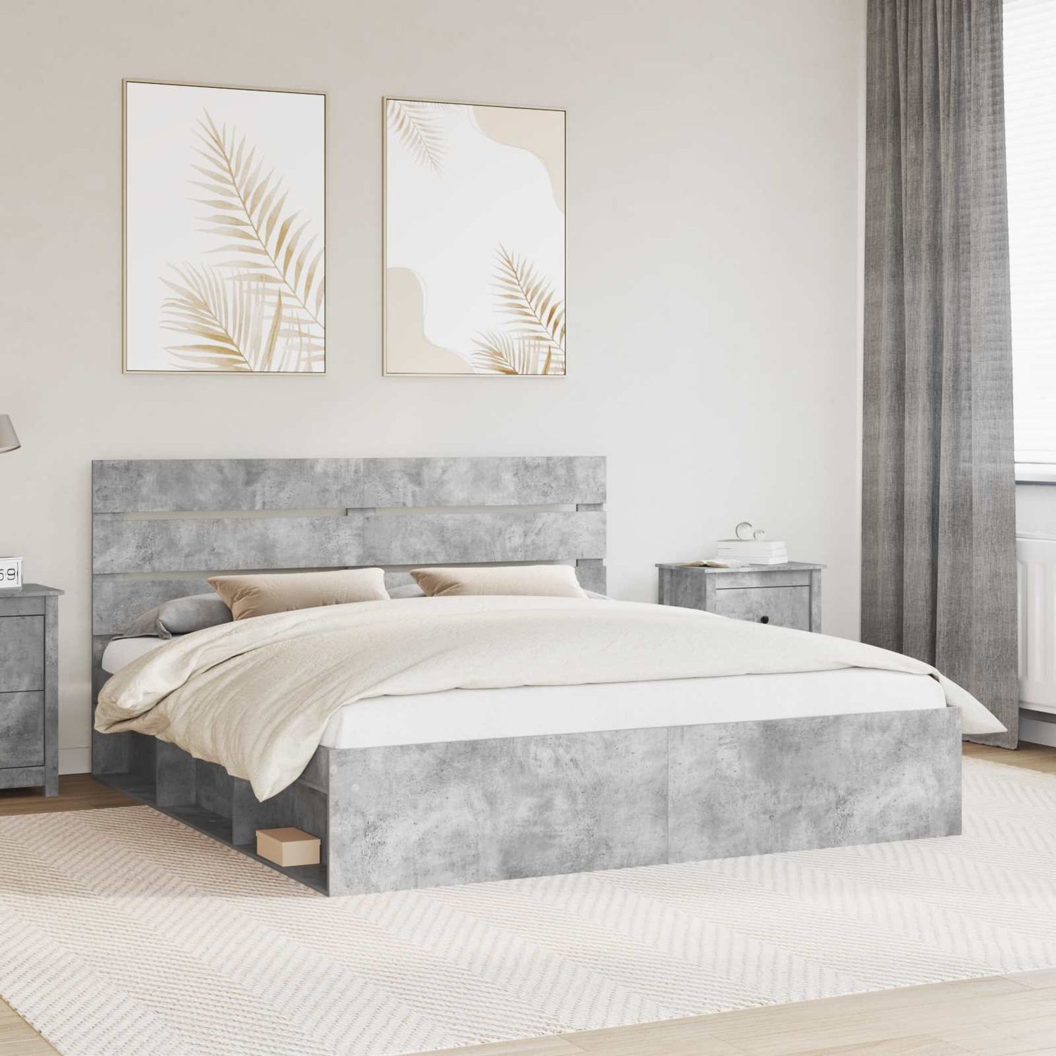 vidaXL Bettrahmen mit Kopfteil Beton 180 x 200 cm Massives Kiefernholz 3411715 Bild 1