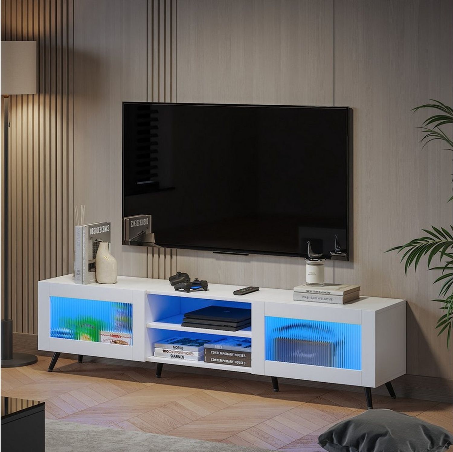 radelldar TV-Schrank Lowboard mit LED-Beleuchtung 160cm, für Fernseher bis zu 70 Zoll, mit 2 Acryltüren, stehend Bild 1
