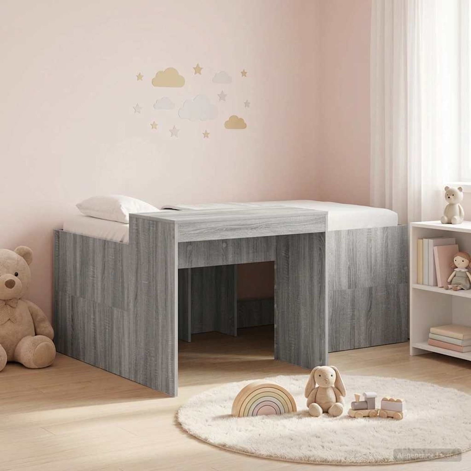 vidaXL Hochbett mit Schreibtisch für Kinder Grau Sonoma Holzwerkstoff 3422672 Bild 1