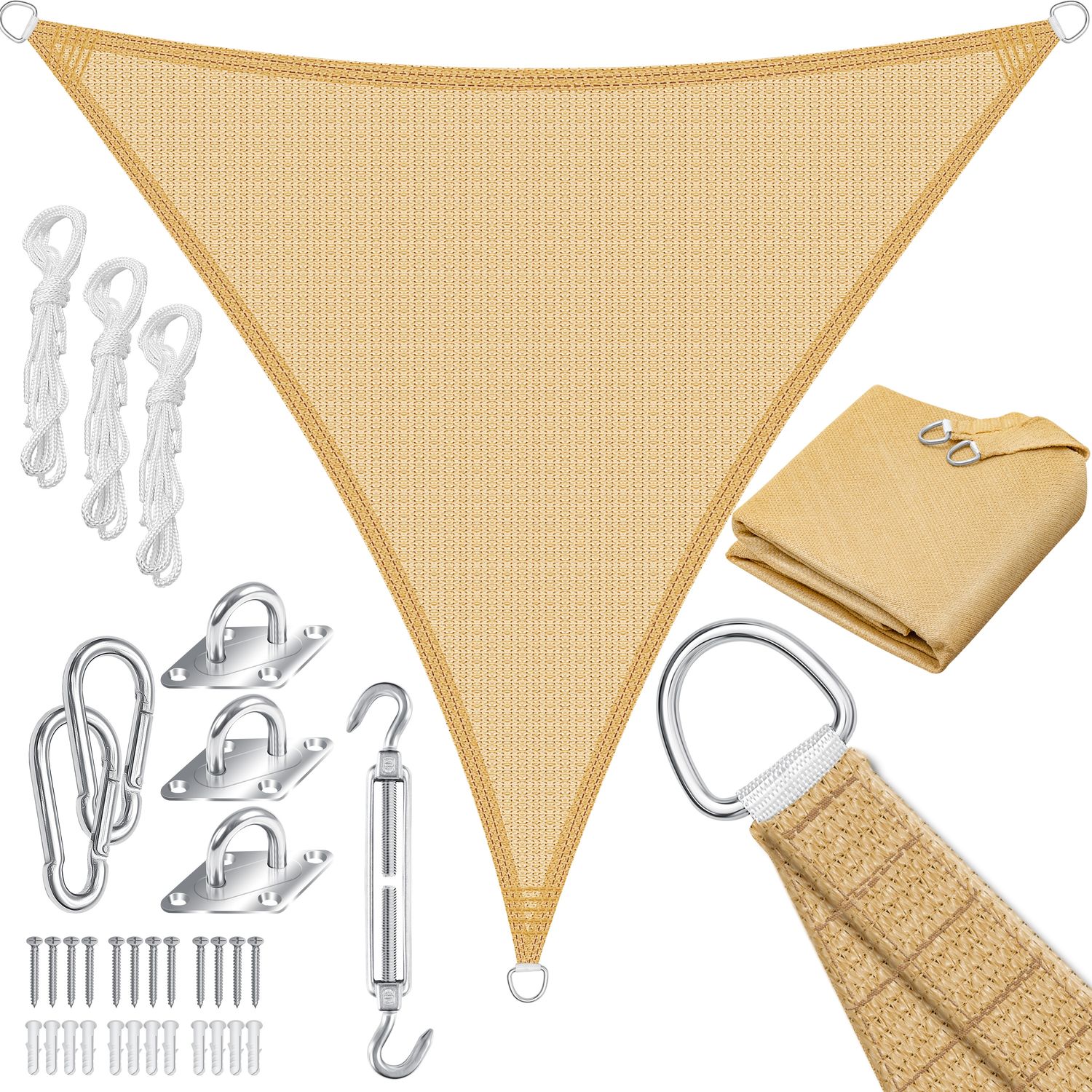KESSER® Sonnensegel Sonnenschutz Windschutz | HDPE Gewebe | wasserabweisend & windabweisend | 5-Fach quer vernäht robust & stabil Schattenspender Garten Balkon Terrasse Dreieck, Sand, 5x7x7m Bild 1