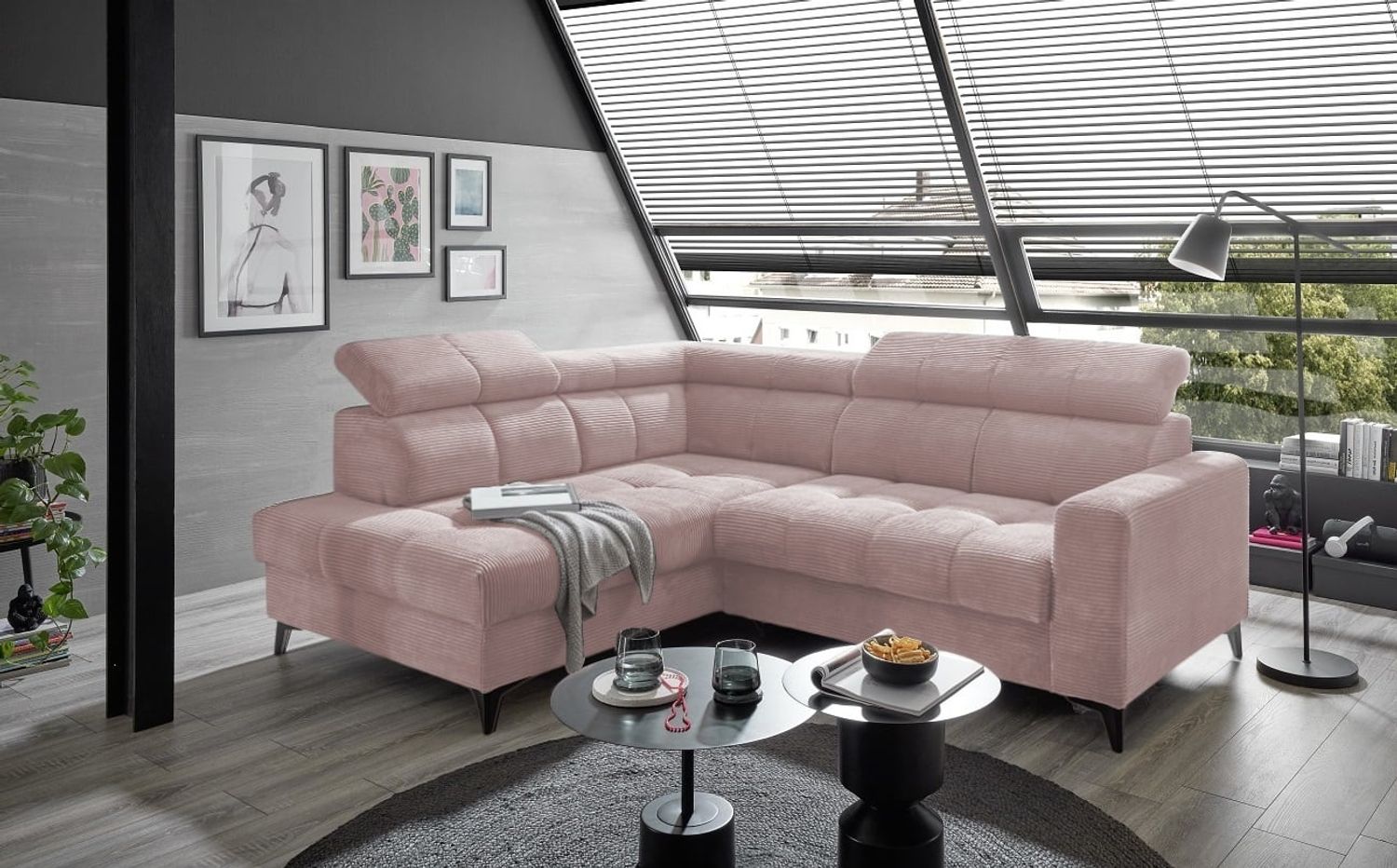 Ecksofa Bavaro elektronischer Sitztiefenverstellung und Breitcord-Bezug Ed Exciting Design Bild 1