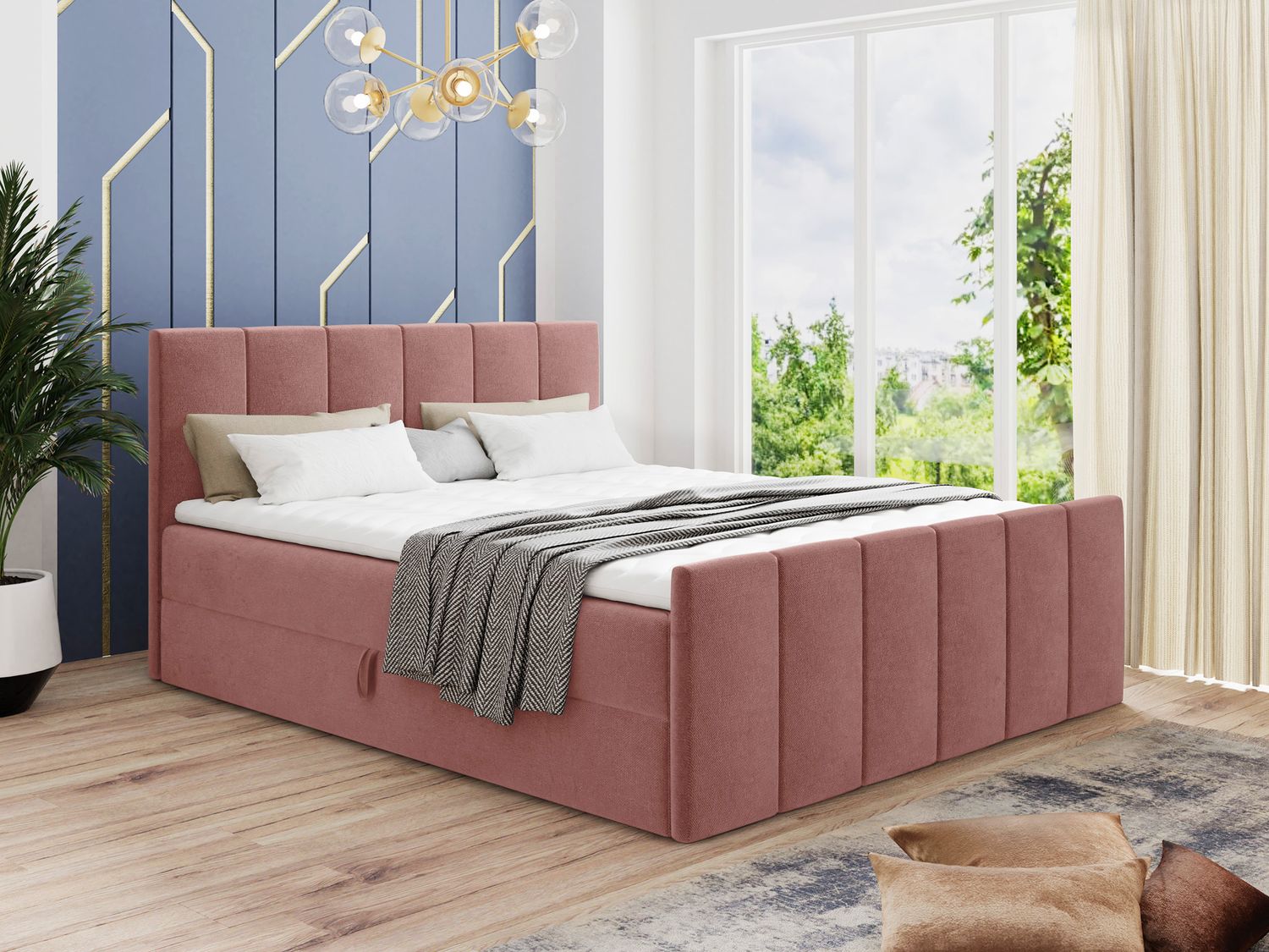 Boxspringbett Star Lux mit Fußteil, 2 Bettkästen und Matratzentopper - Doppelbett mit Topper, Bonell-Matratze, Polsterbett, Bett (Pink (Kronos 29), 140 x 200 cm) Bild 1