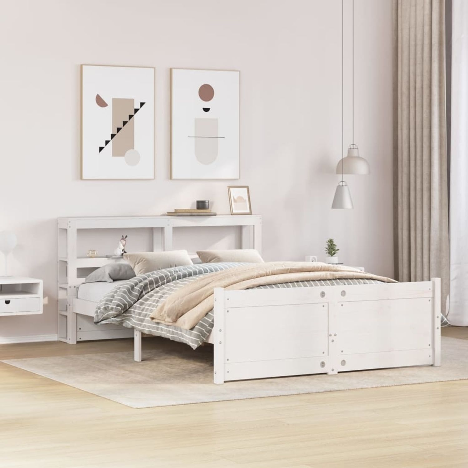 vidaXL Bettgestell mit Kopfteil ohne Matratze Weiß 120x200 cm 3306020 Bild 1