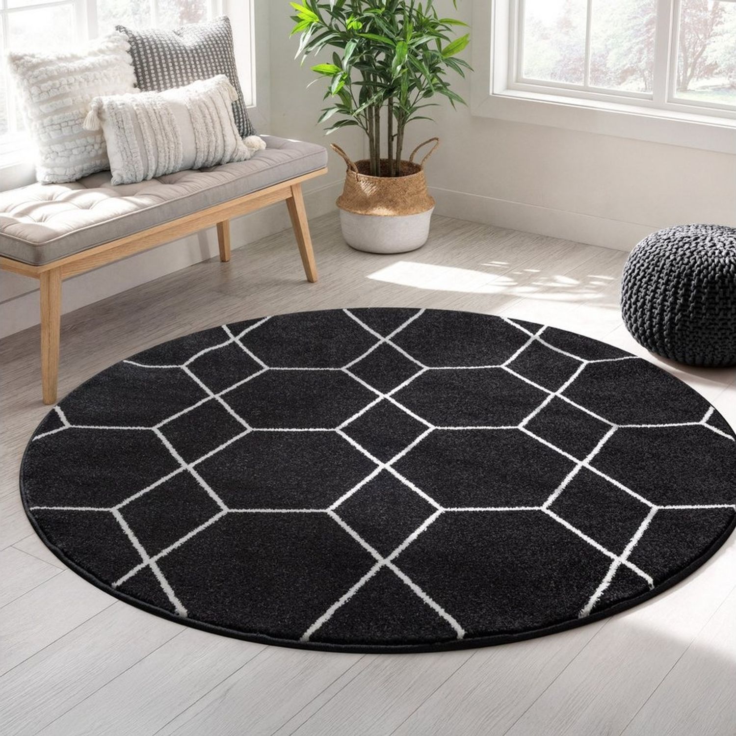 Sanat Teppich Trellis, rund, Höhe: 10 mm, Kurzflor, skandi, boho, auch als Läufer und in rund Bild 1