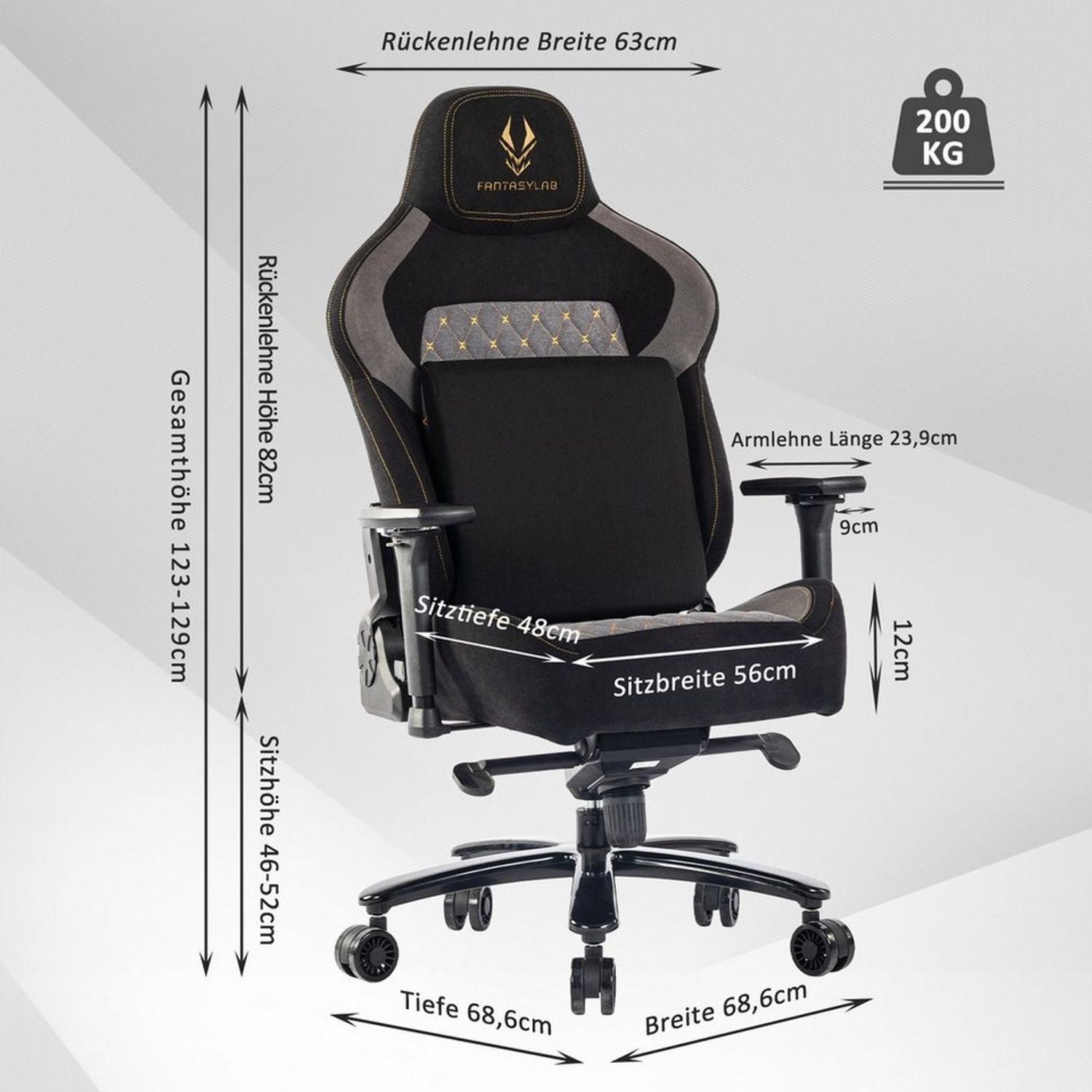 FANTASYLAB Gaming-Stuhl Ergo-Gamingstuhl 200kg, Lendenstütze, Büro/Gaming Bild 1