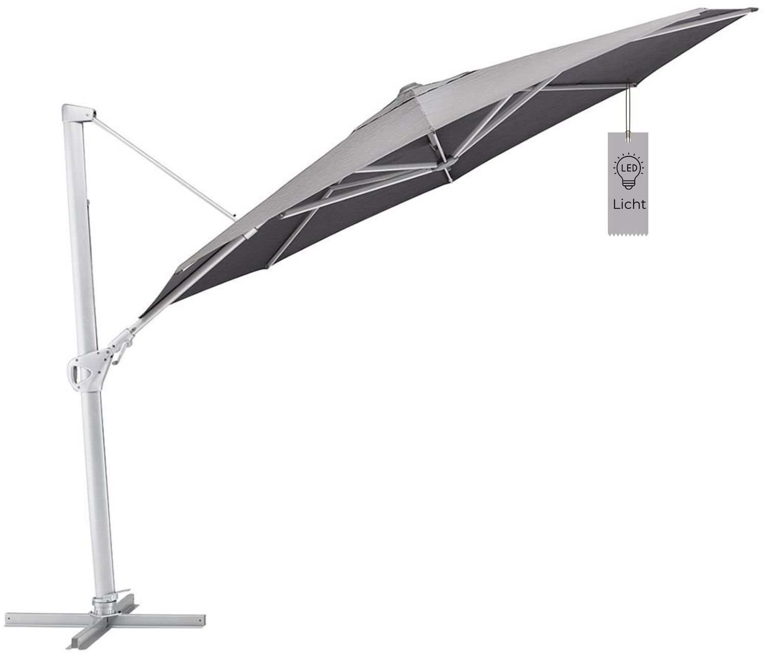 Kettler Ampelschirm LED 350 cm Sonnenschirm mit Schutzhaube rund Silber/Charcoal Bild 1