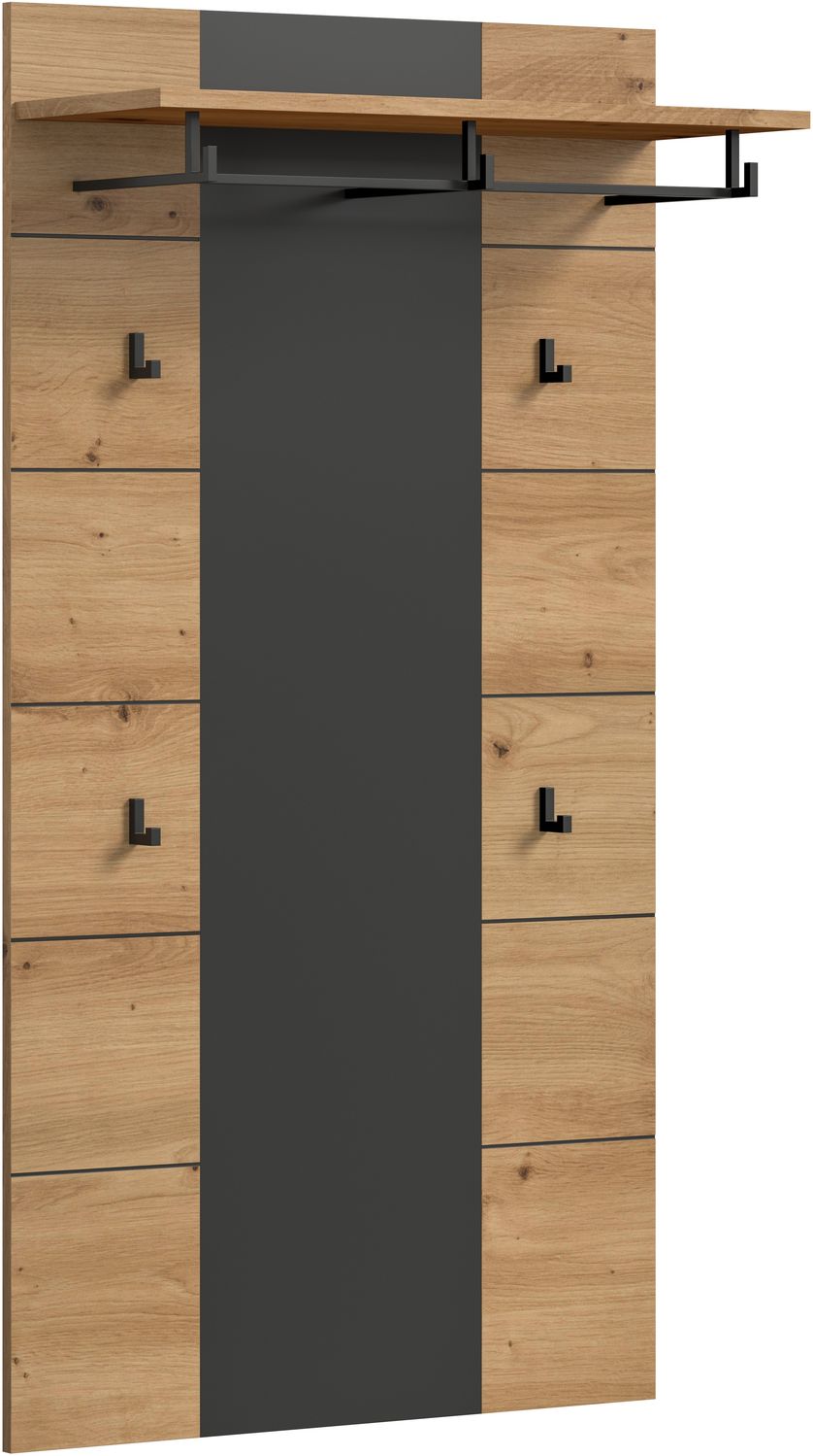 xonox. home - Paneel Canu 145 x 80 x 29 cm in Basalt grau und Artisan Nb. - Wandpaneel Wandboard Wandgarderobe Garderobenwand Garderobenpaneel Flurpaneel - modern & platzsparend Bild 1