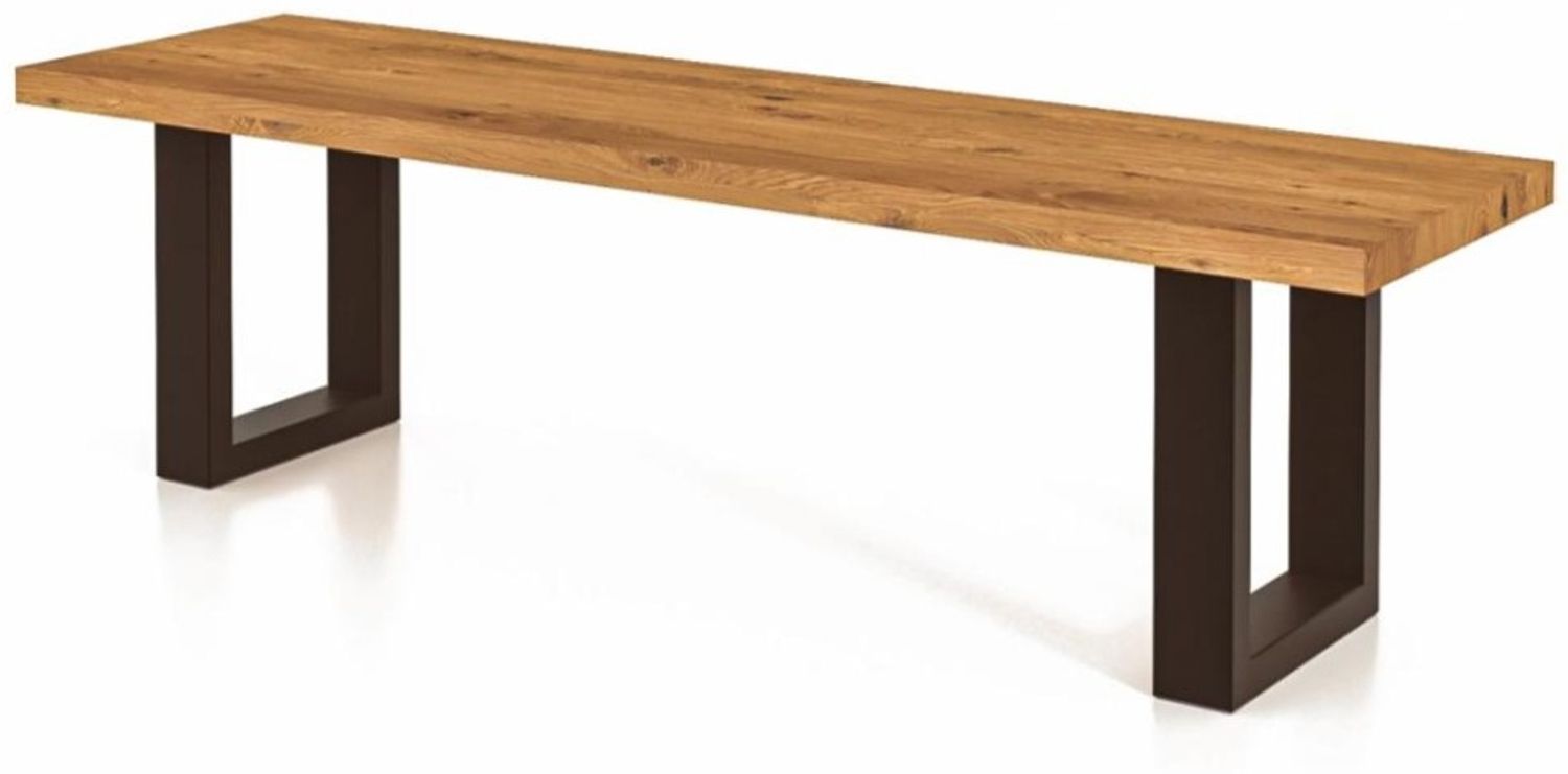 Sitzbank Leeds aus Wildeiche massiv 200x45x45 mit Metallfußgestell in Schwarz Bild 1