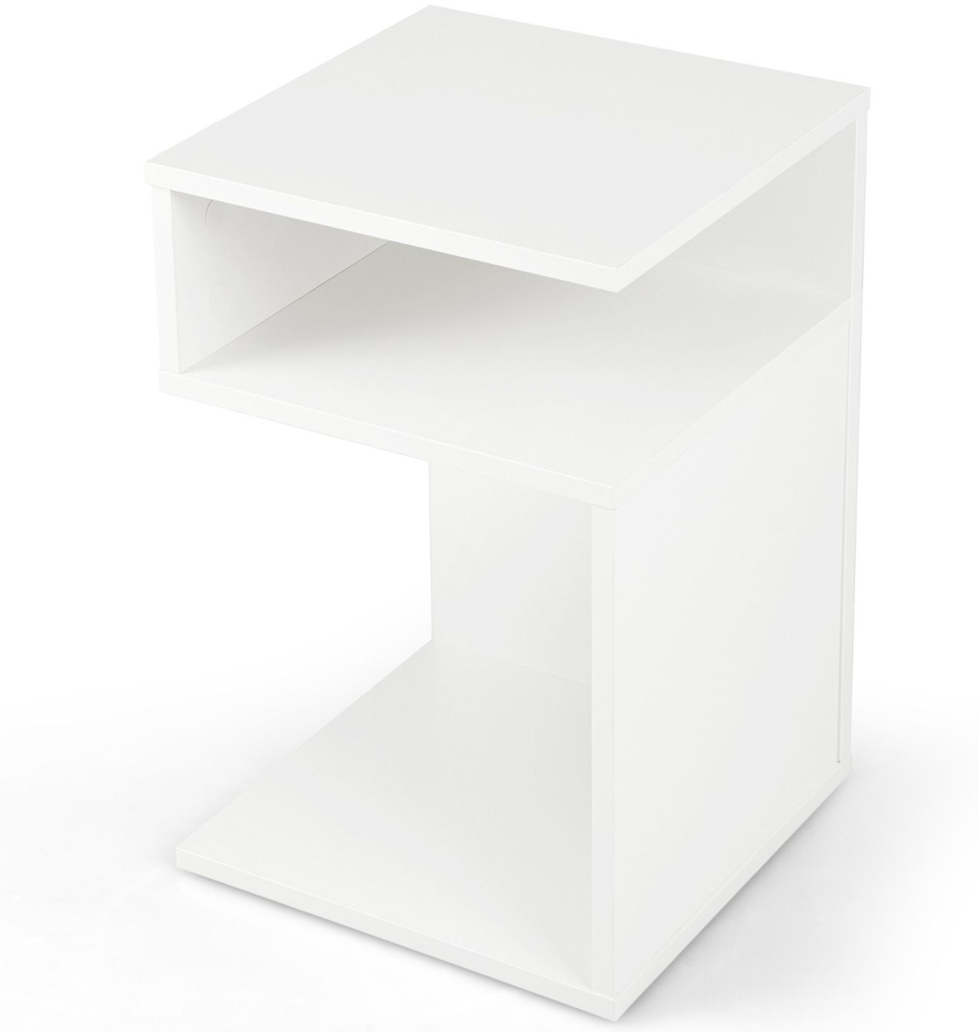 S-förmiger Beistelltisch mit 2 Offenen Fächern Moderner Nachttisch 33 x 33 x 50 cm Weiß Bild 1