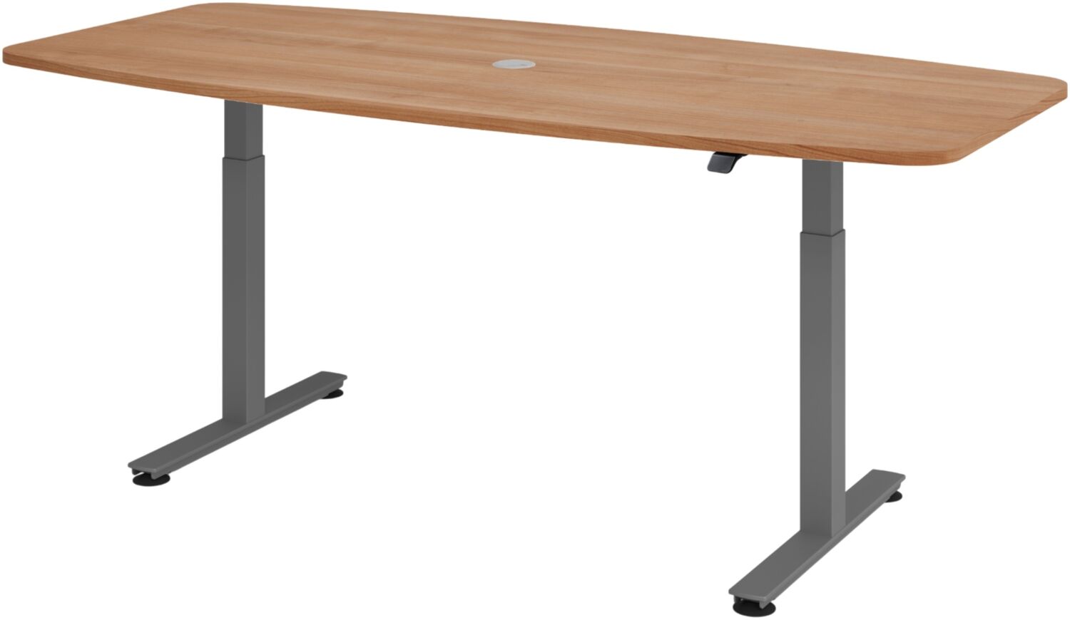 bümö elektrisch höhenverstellbarer Konferenztisch in Nussbaum 220x103 cm, Gestell: Graphit - Besprechungstisch rund-oval, großer elektrischer Meeting Tisch für Konferenz & Besprechungsraum, XMST22-N-G Bild 1