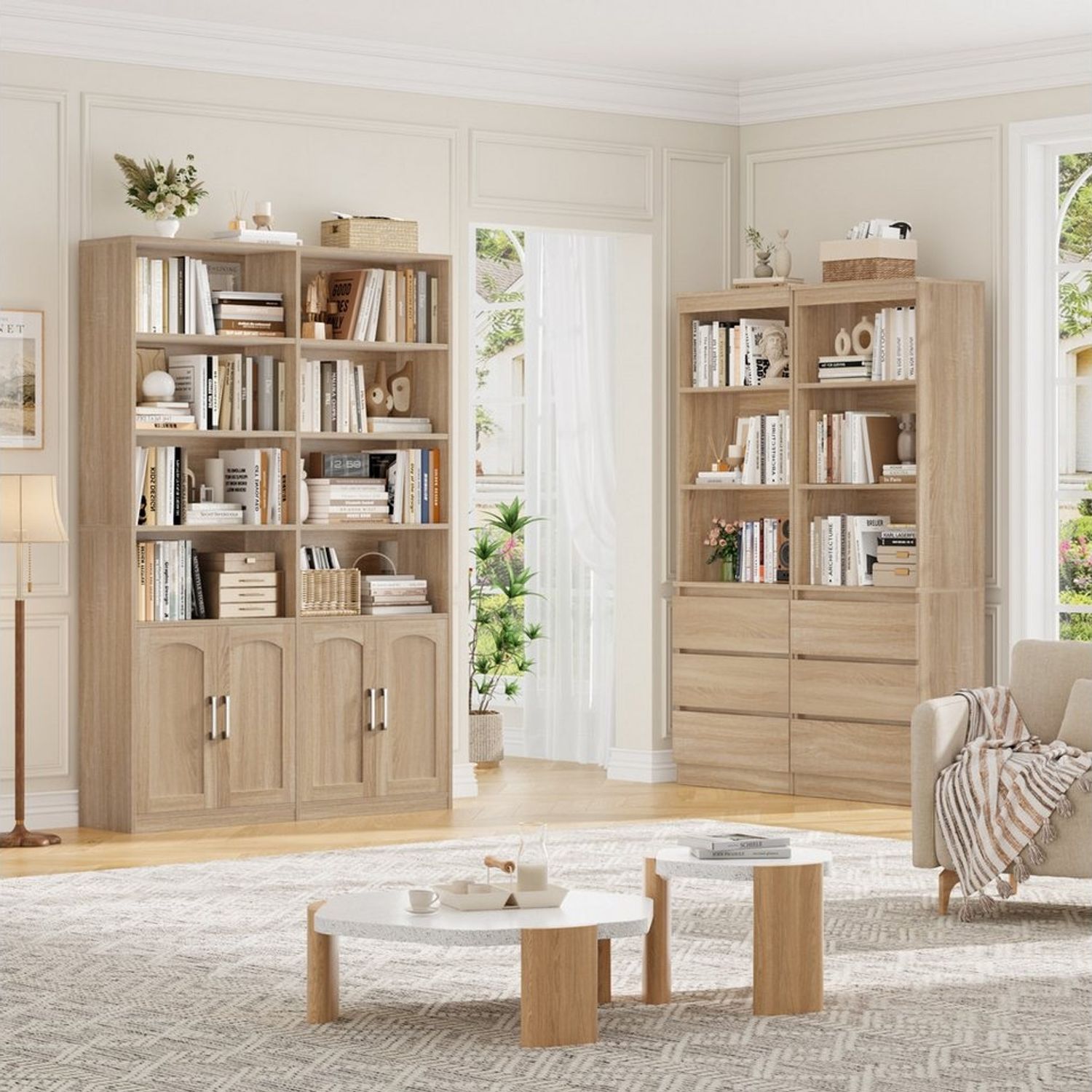 Homfa Bücherregal Standregal Büroregal Bücherschrank, mit 8 offenen Fächern und 4 Türen, Holz, 115x27x185,5 cm Bild 1