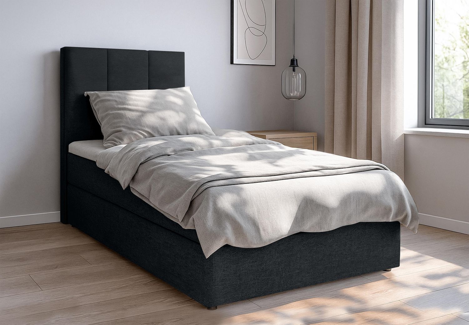 AX LIVING Boxbett Merea Boxspringbett Schwarz mit Bettkasten 120x200 cm Bild 1