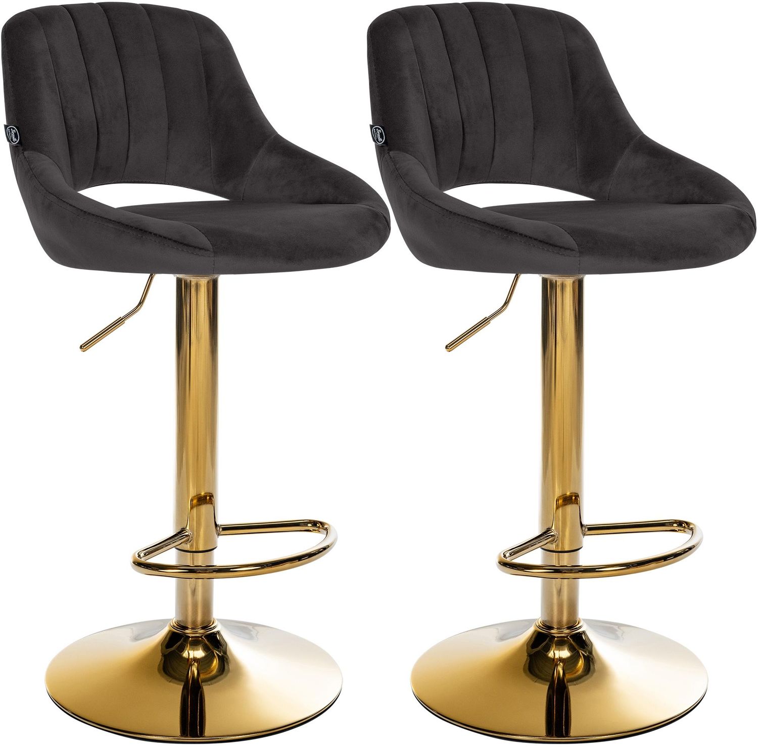 CLP 2er Set Barhocker Milet Samtbezug höhenverstellbar drehbar mit Rückenlehnen,schwarz Metall gold Bild 1