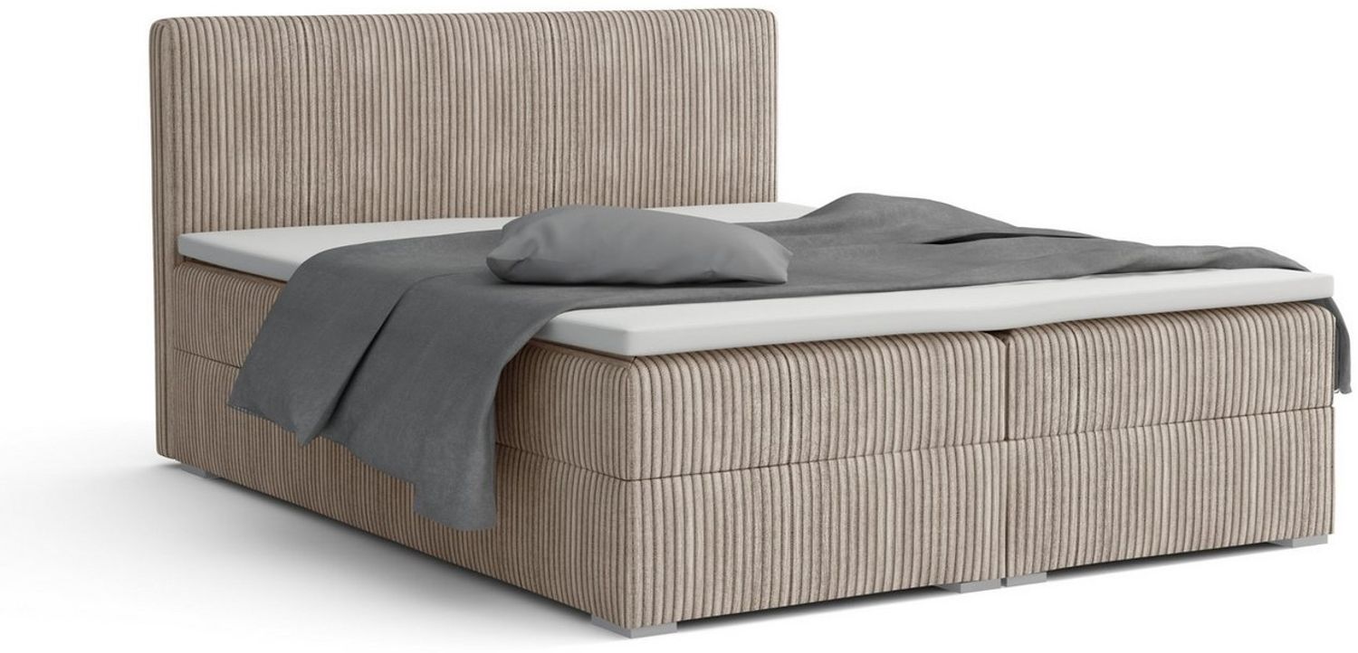 Deine Möbel 24 Boxspringbett LON IV Boxspring Komplettbett Polsterbett Bonellfederkernmatratzen (Cord Beige Creme Grau Dunkelgrau Graphit Schwarz, 3-St, Boxbett Cord Cord-Samt 140x200 160x200 180x200 200x200), inkl. Bettkasten Topper Matratzen H3 H4 Bild 1