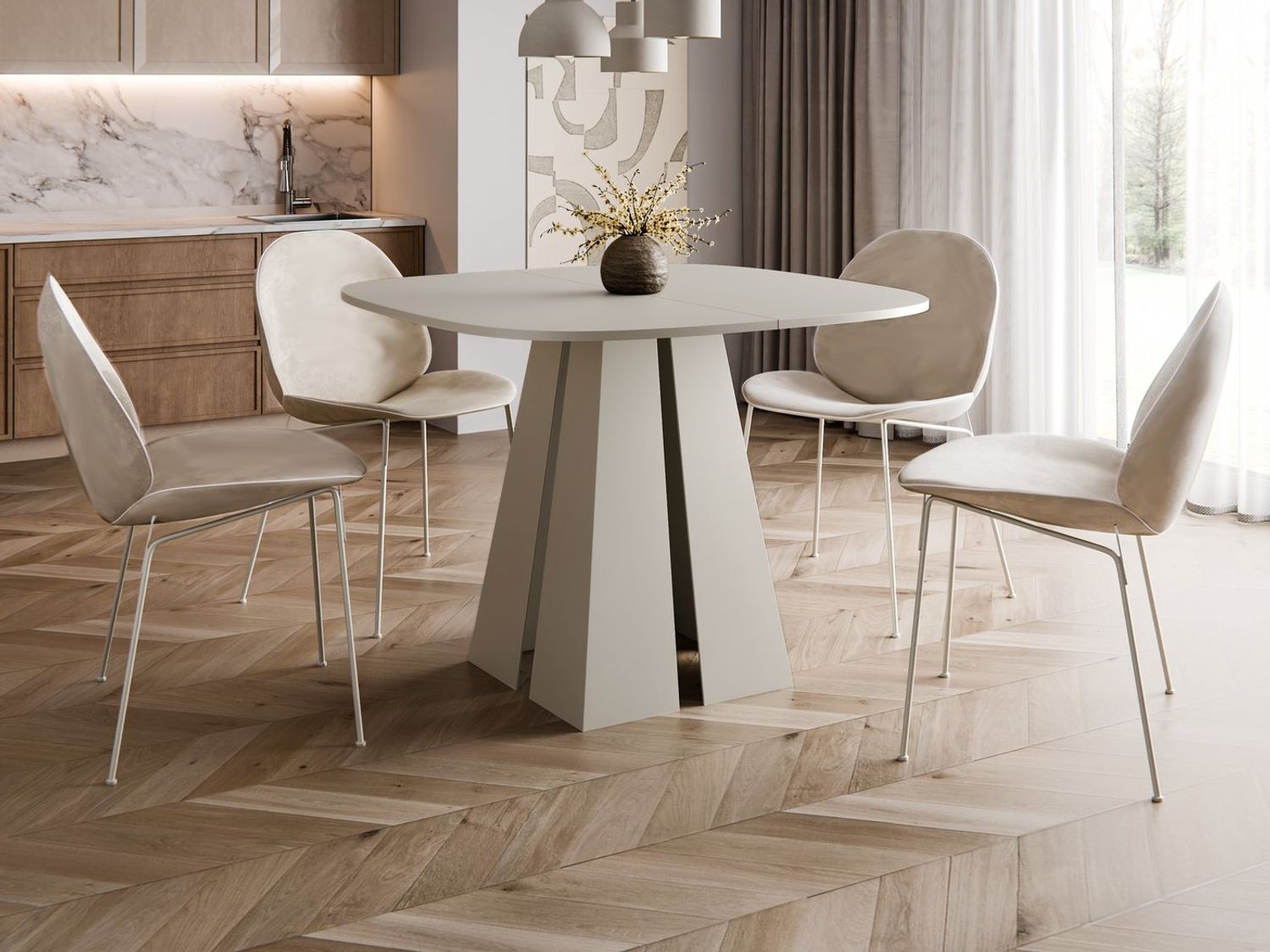Compleo Esstisch Ø: 100cm oder 120 cm, Minimalistischer Tisch im Japandi-Stil TRENDI, Wohntrend, Metallbasis, TOP SELLLER, MADE IN EU Bild 1