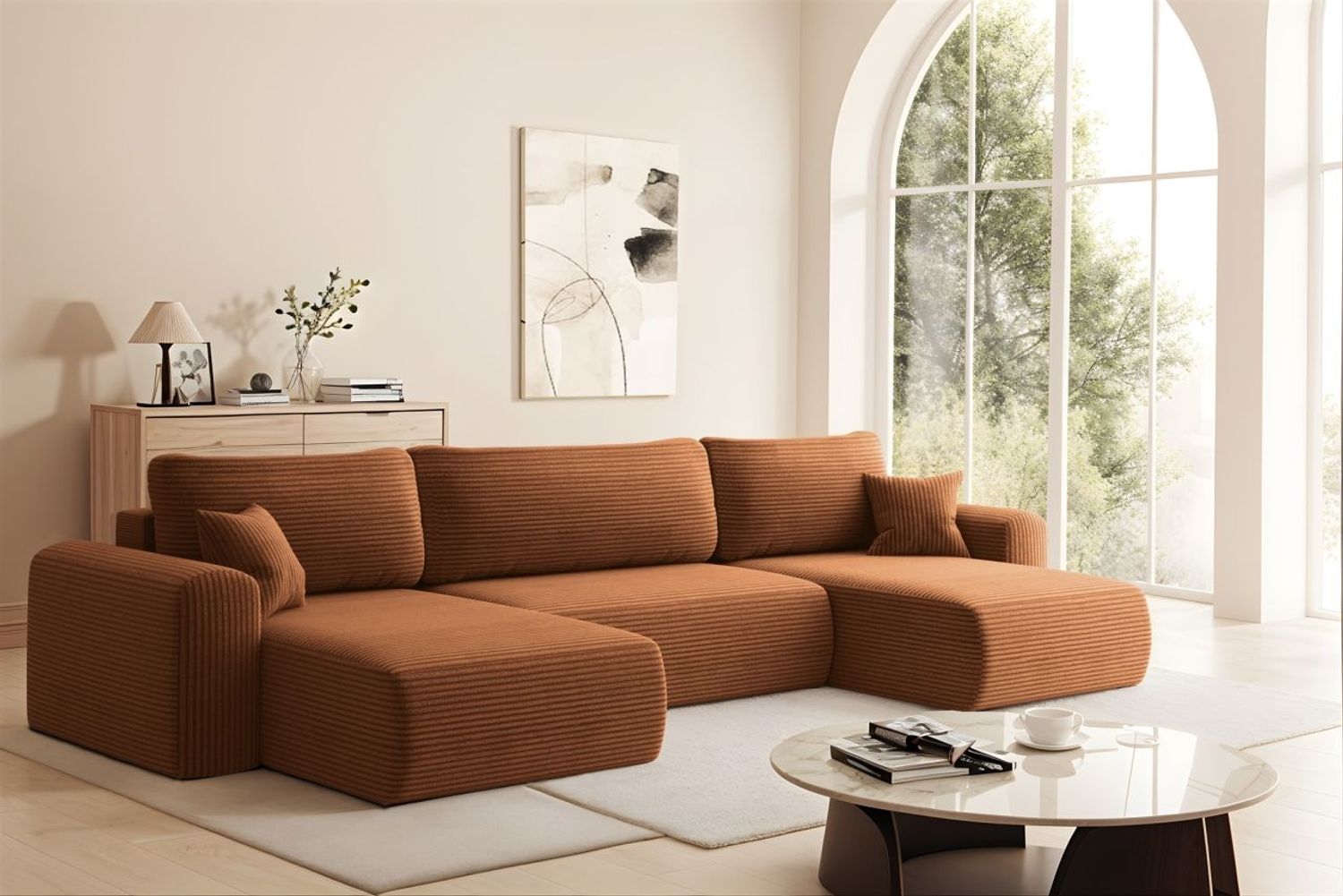 Wohnlandschaft Sofa mit Schlaffunktion FLORA Stoff Poso Rostbraun Bild 1