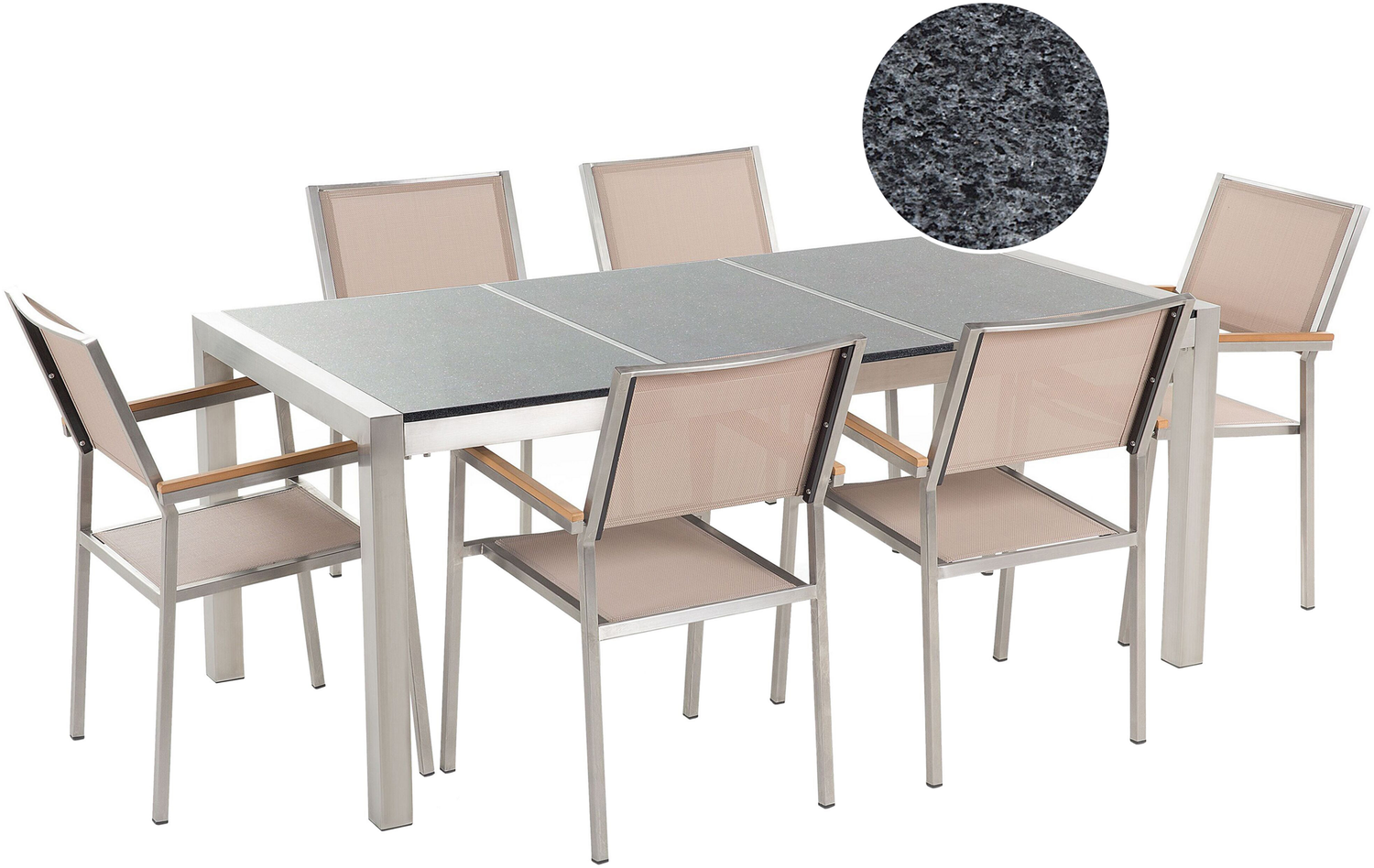 Essgruppe für 6 Personen GROSSETO Stein Granit Optik 180x90x76 cm Beige Bild 1