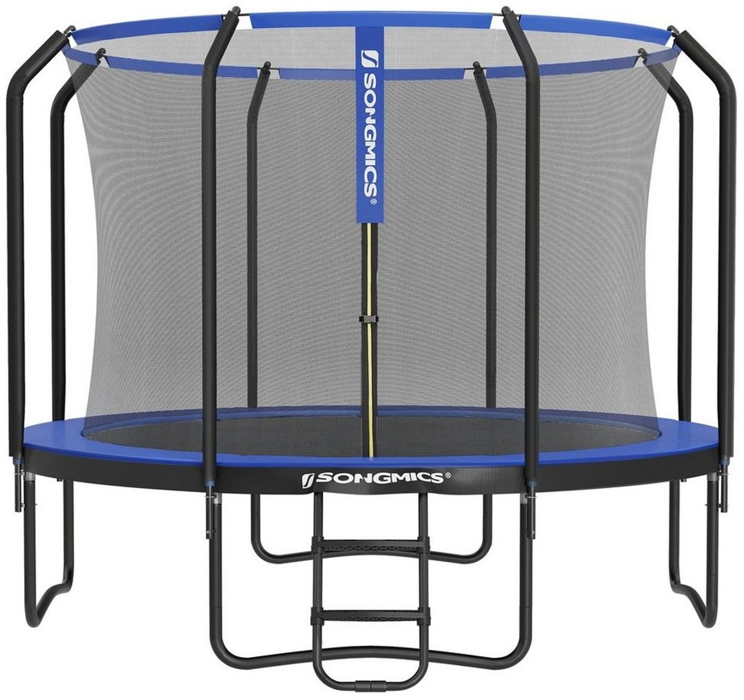 Songmics Trampolin mit Sicherheitsnetz und Leiter, gepolstertes Gestell, schwarz-dunkelblau, Ø 366cm Bild 1