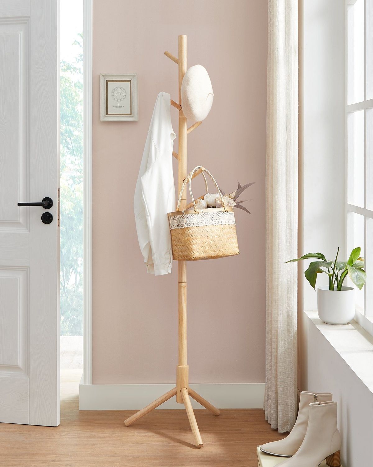 Vasagle Garderobenständer, freistehender Kleiderständer, Garderobe aus Massivholz, in Baumform, mit 8 Haken, für Kleidung, Hüte, Taschen, Flur, Eingangsbereich, naturfarben von Songmics RCR004N01 Bild 1