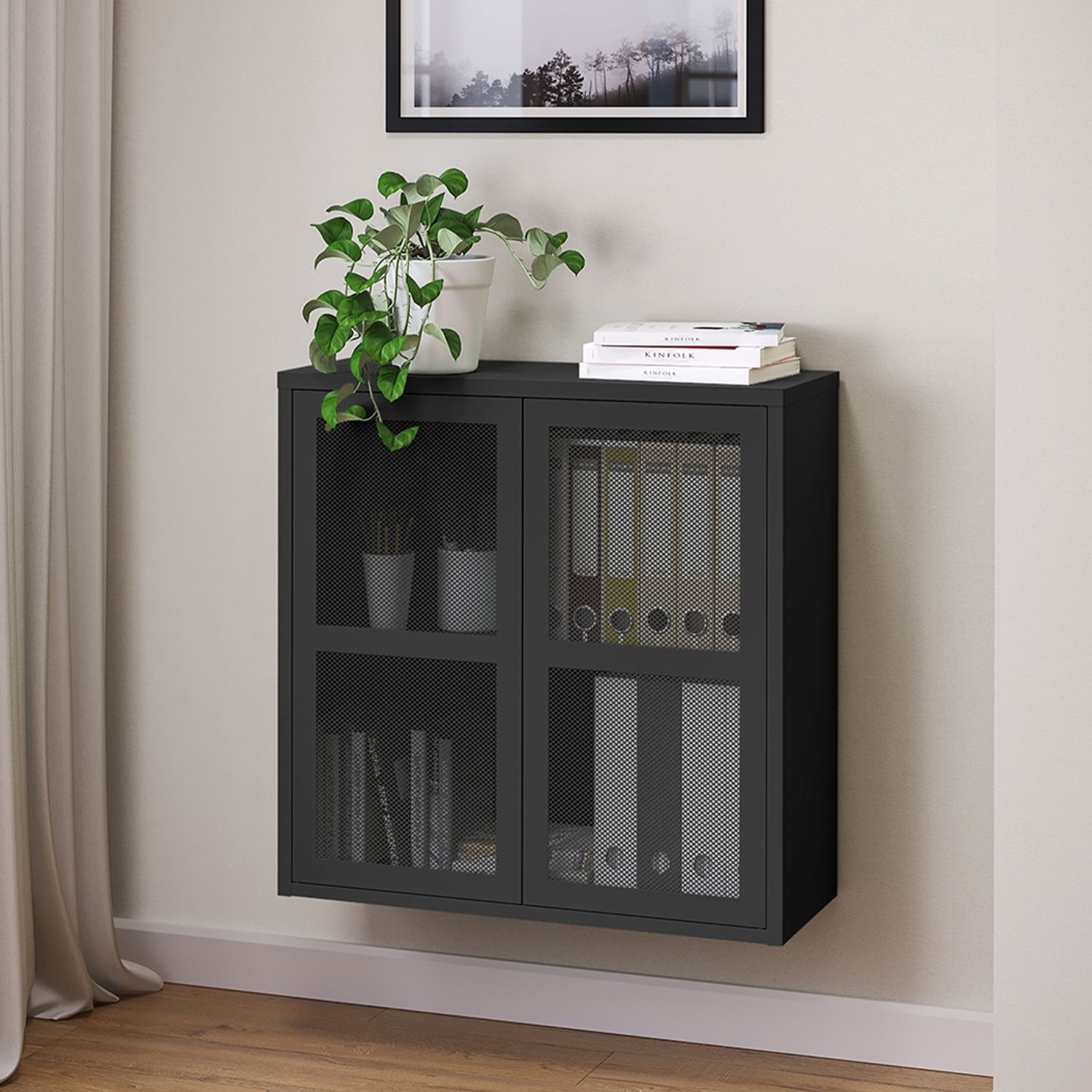 skølm 'Zephyr' Kommode, Metall, schwarz, Hängeschrank mit zwei Fächern, 80x80x30 cm, mit Push-to-Open Bild 1
