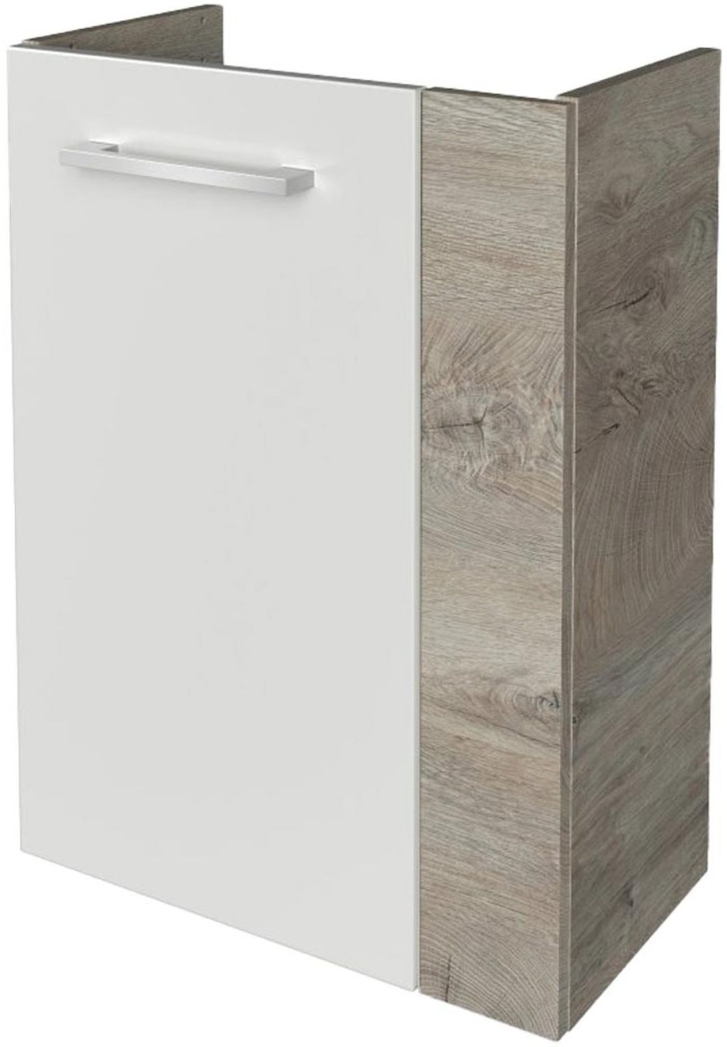 FACKELMANN SBC STANFORD Waschbeckenunterschrank Gäste WC 45 cm breit, Weiß/Braun hell, Türanschlag links Bild 1