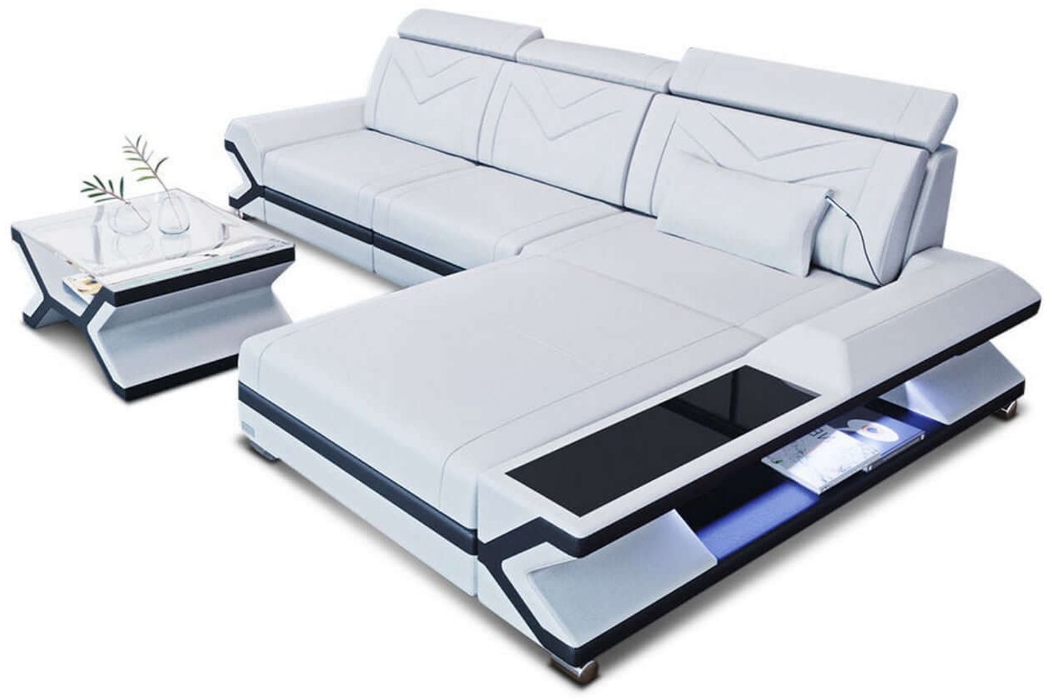 Mini Ecksofa Napoli aus Leder - Komfort & Stil - Kunstleder - Weiß-Schwarz - Rechts Bild 1