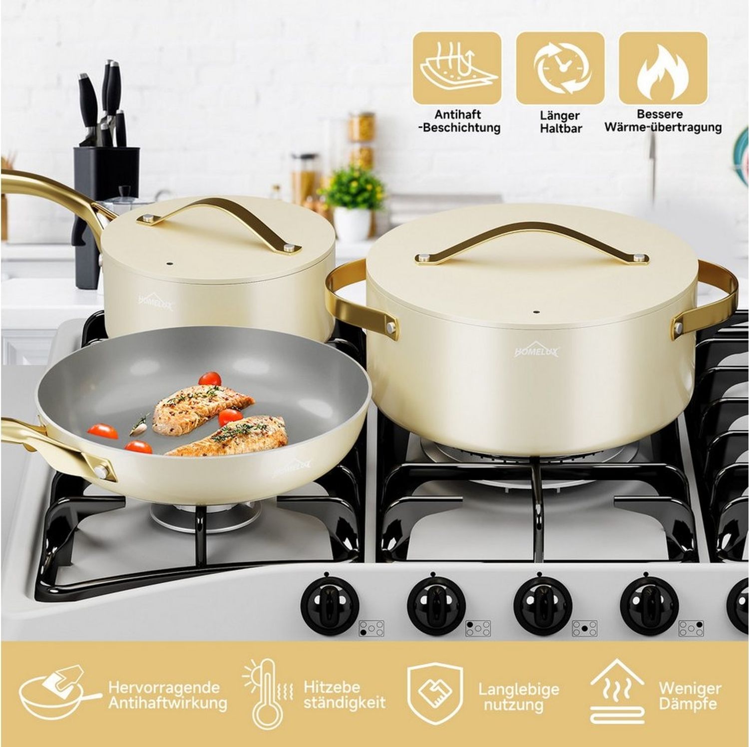 HOMELUX Topf-Set Induktions Töpfe Set, Aluminiumguss Kochtopfset mit Deckel, Aluminium (Set, 8-tlg, Töpfe Set mit Glasdeckel), Induktion Bild 1