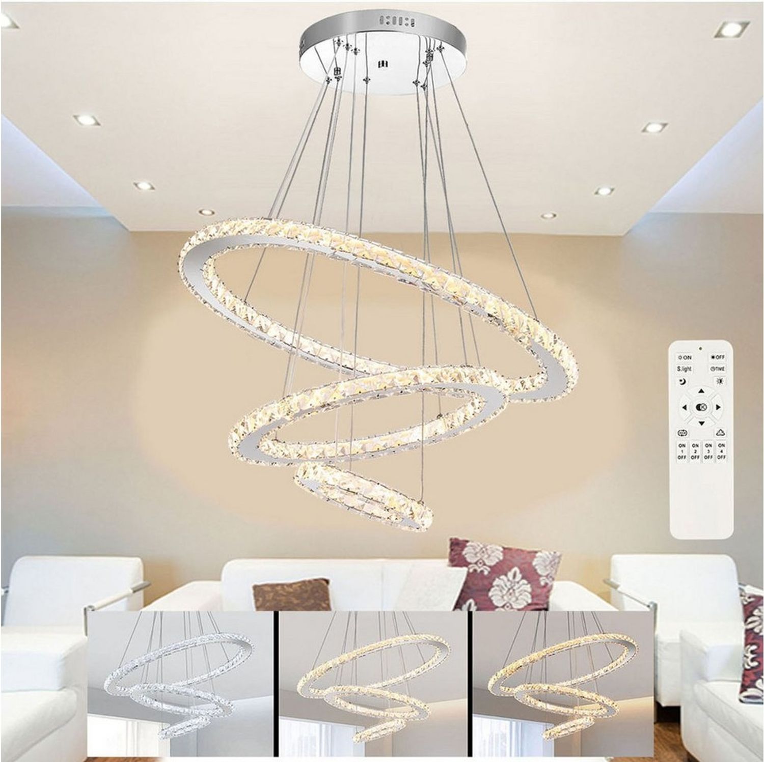 oyajia Deckenleuchte LED Kristall Deckenlampe Dimmbare, Moderne Pendelleuchte Oval Design, LED fest integriert, Warmweiß, Naturweiß, Kaltweiß, Höhenverstellbar Kronleuchter Lampe,für Wohnzimmer Schlafzimmer Hotel Bild 1