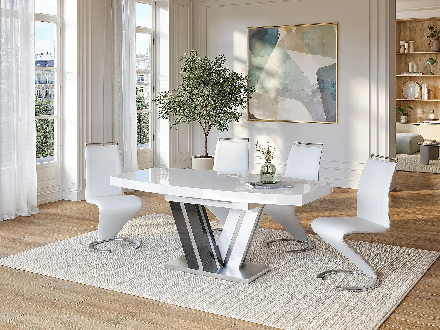 Vente-unique - Esstisch ausziehbar - 6 bis 8 Personen - MDF lackiert - Grau & Weiß - NOAMI II Bild 1