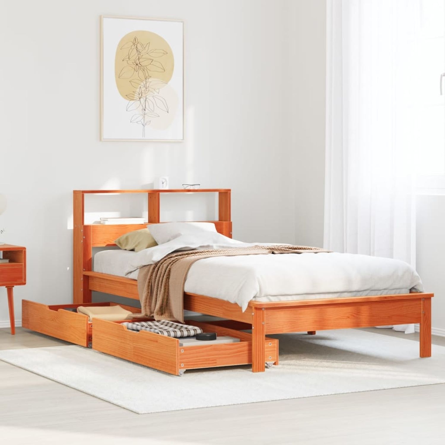 vidaXL Massivholzbett mit Regal ohne Matratze Wachsbraun 90x190 cm 3309832 Bild 1