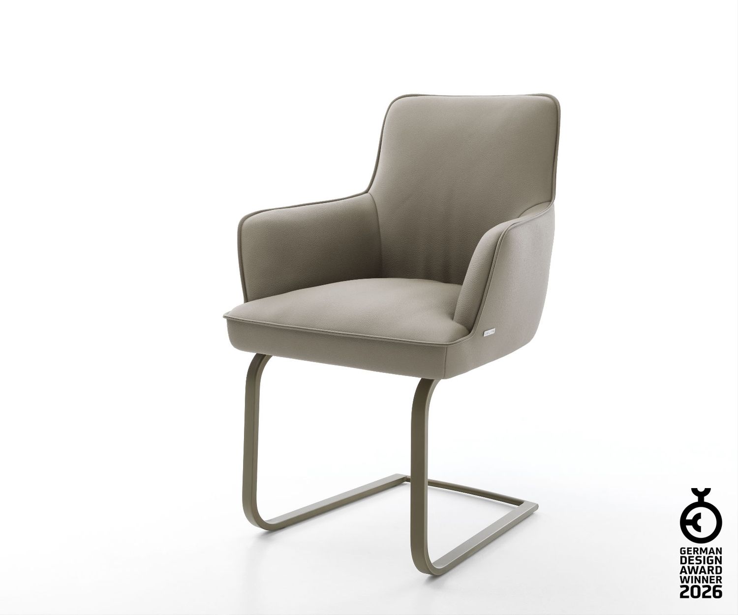 Freischwinger Heira-Flex mit Armlehnen Echt-Leder Schlamm Freischwinger flach Effektfinish Titan Taschenfederkern Bild 1