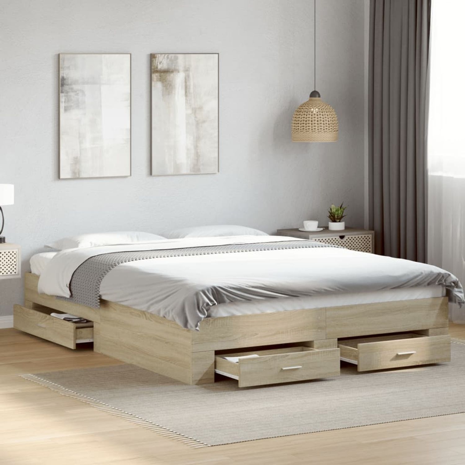 vidaXL Bettgestell mit Schubladen Sonoma-Eiche 150x200cm Holzwerkstoff 3280379 Bild 1
