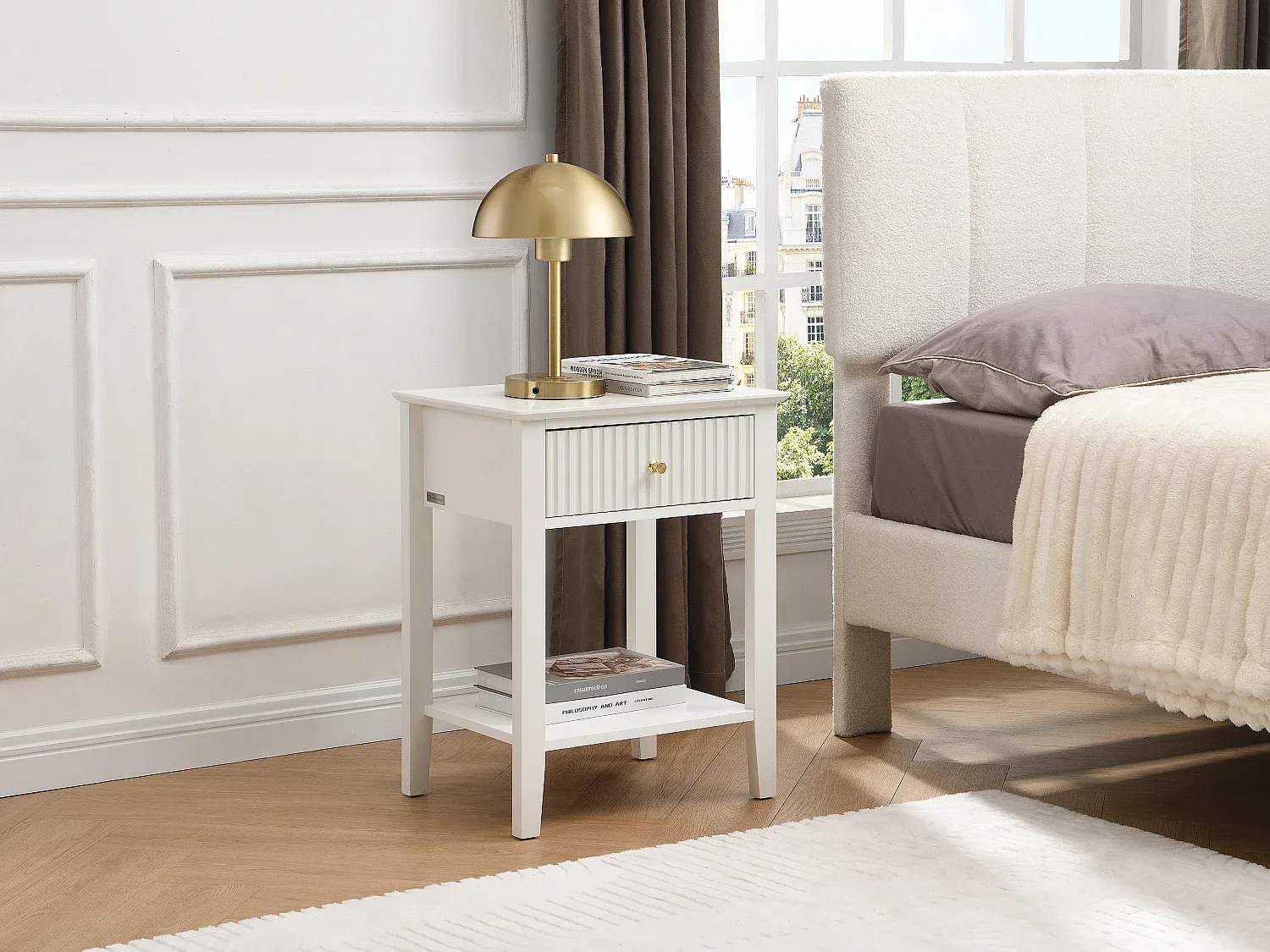 Vente-unique - NIRIVA Bedside table Holz, Platte Weiß - B 35 cm x H 61,5 cm x L 48 cm Bild 1