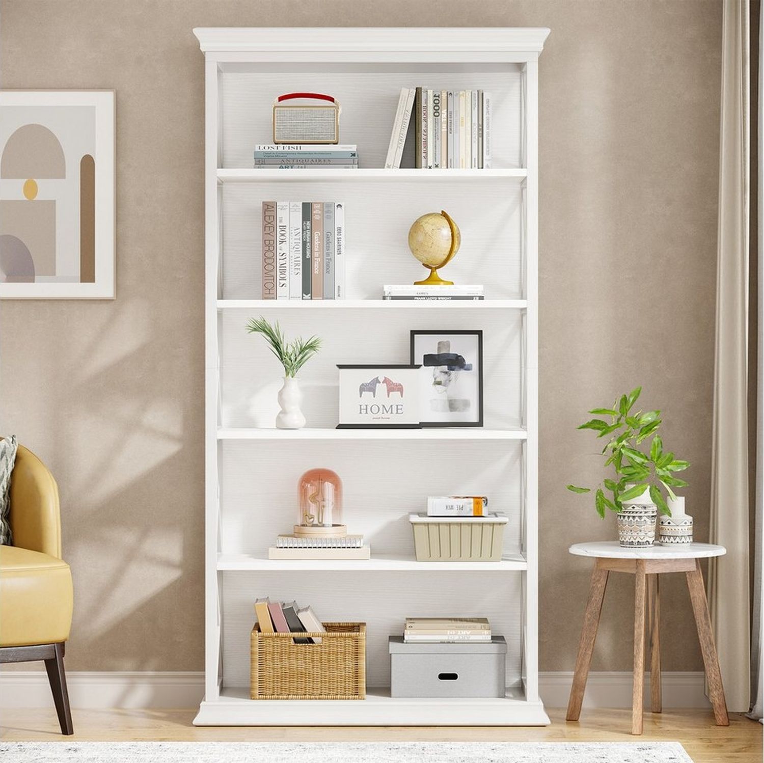 Tribesigns Bücherregal 6-stöckiges industrielles Eckregal,Holz und Metall, 5 Ablagen, Etagere Bild 1
