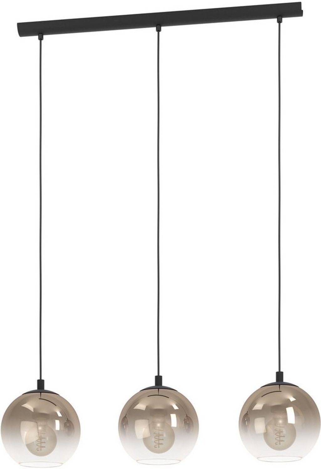 EGLO Hängelampe Ariscani 1, 3-flammige Pendelleuchte Esstisch, Hängeleuchte aus Metall in schwarz und Glas in Kupfer, Esszimmerlampe hängend, E27 Fassung, 76,5 cm Bild 1
