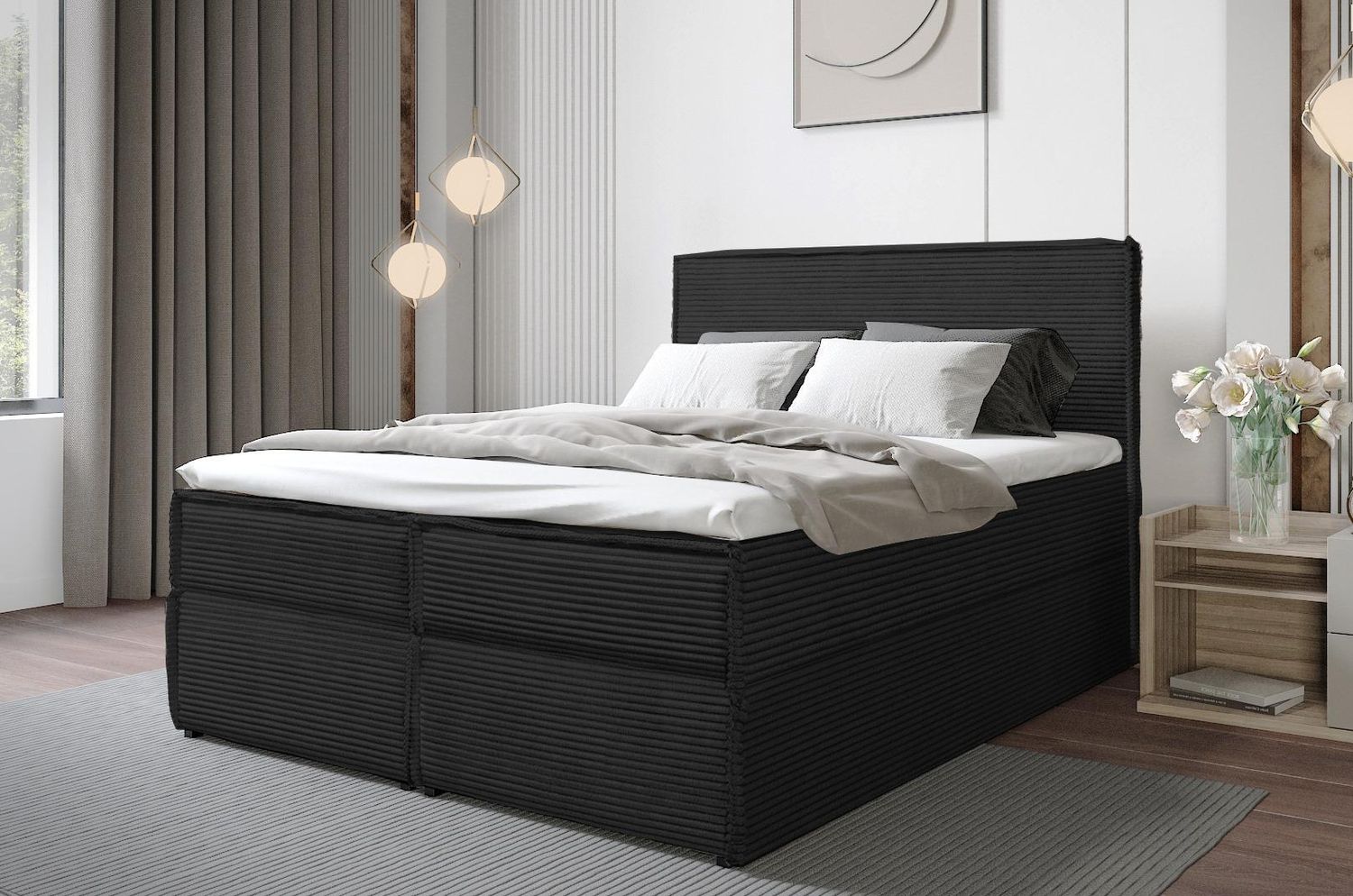 B&B Home 'Tilia II' Boxspringbett mit Bettkasten, Stoff, Schwarz, 160x200 cm Bild 1