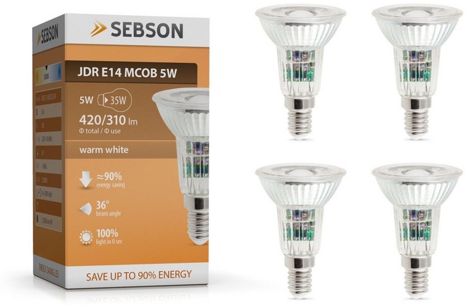 SEBSON LED-Leuchtmittel LED Lampe E14 5W warmweiß 420lm Spot 46° 230V - 4er Pack, 4 St. Bild 1