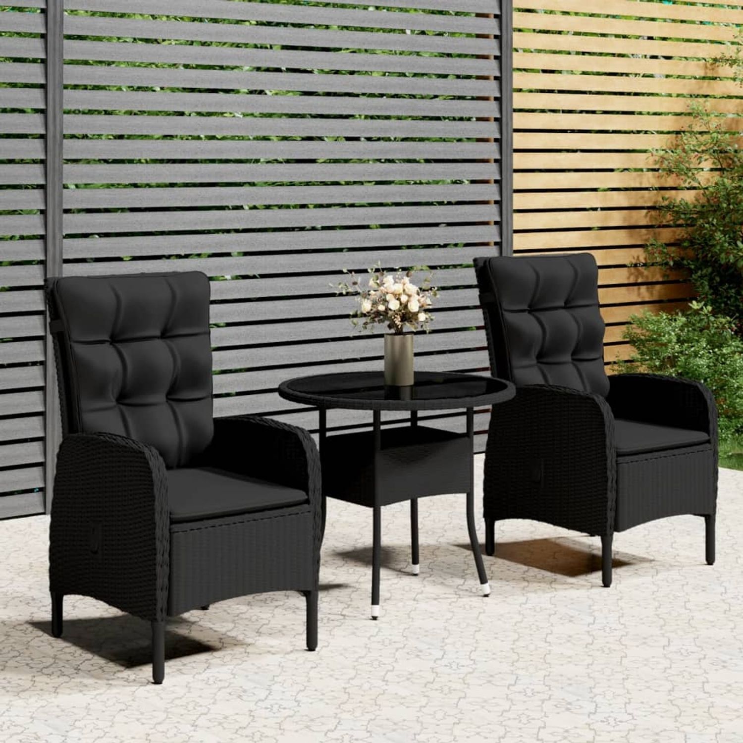 vidaXL 3-tlg. Garten-Bistro-Set Poly Rattan Schwarz 3058548 Bild 1