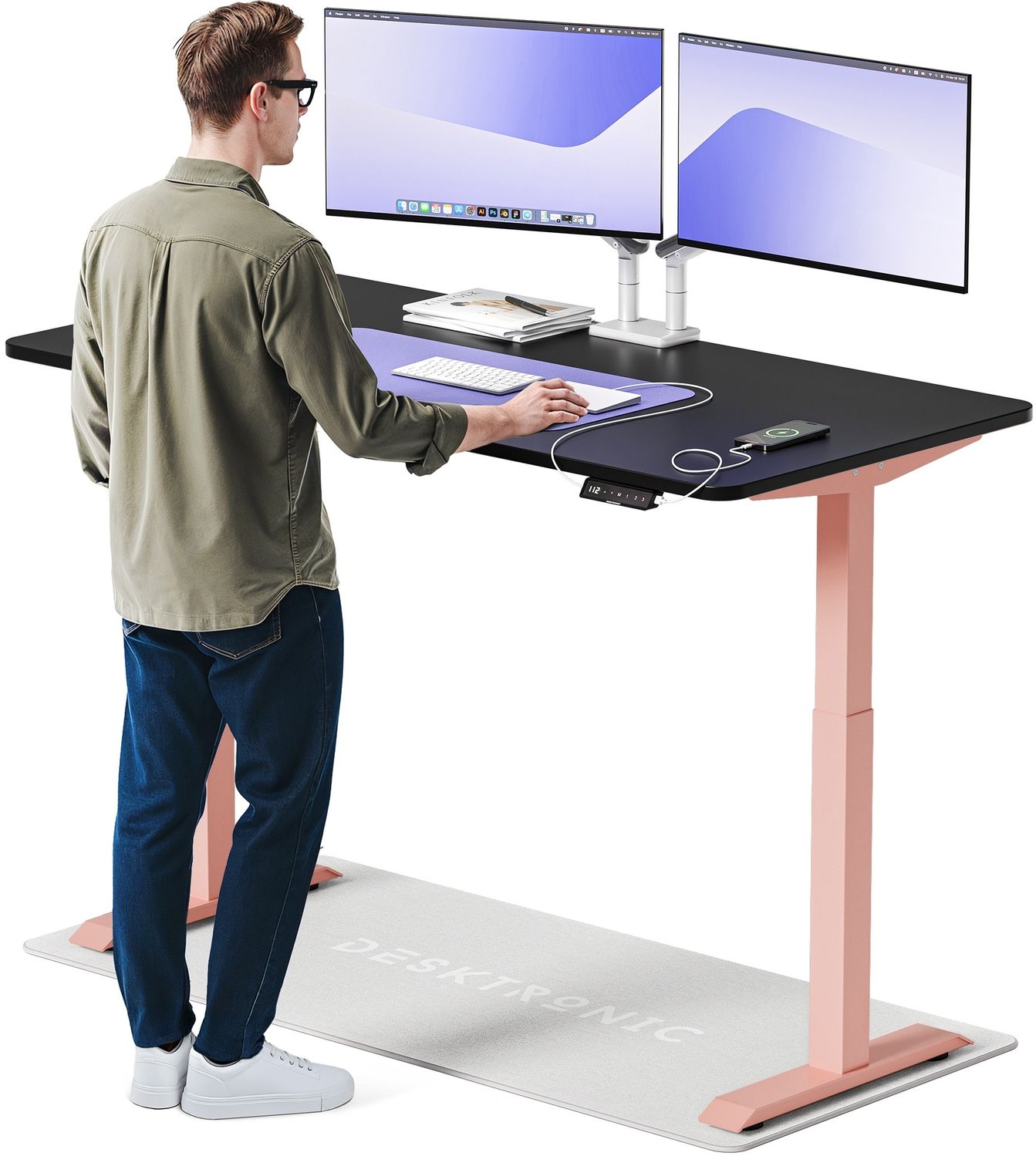 Desktronic HomeOne Elektrisch höhenverstellbarer Schreibtisch 160x80cm Rosa/Schwarz mit Memory-Funktion, Anti-Kollisions Technologie, USB-A und USB-C-Ladeanschlüssen Bild 1