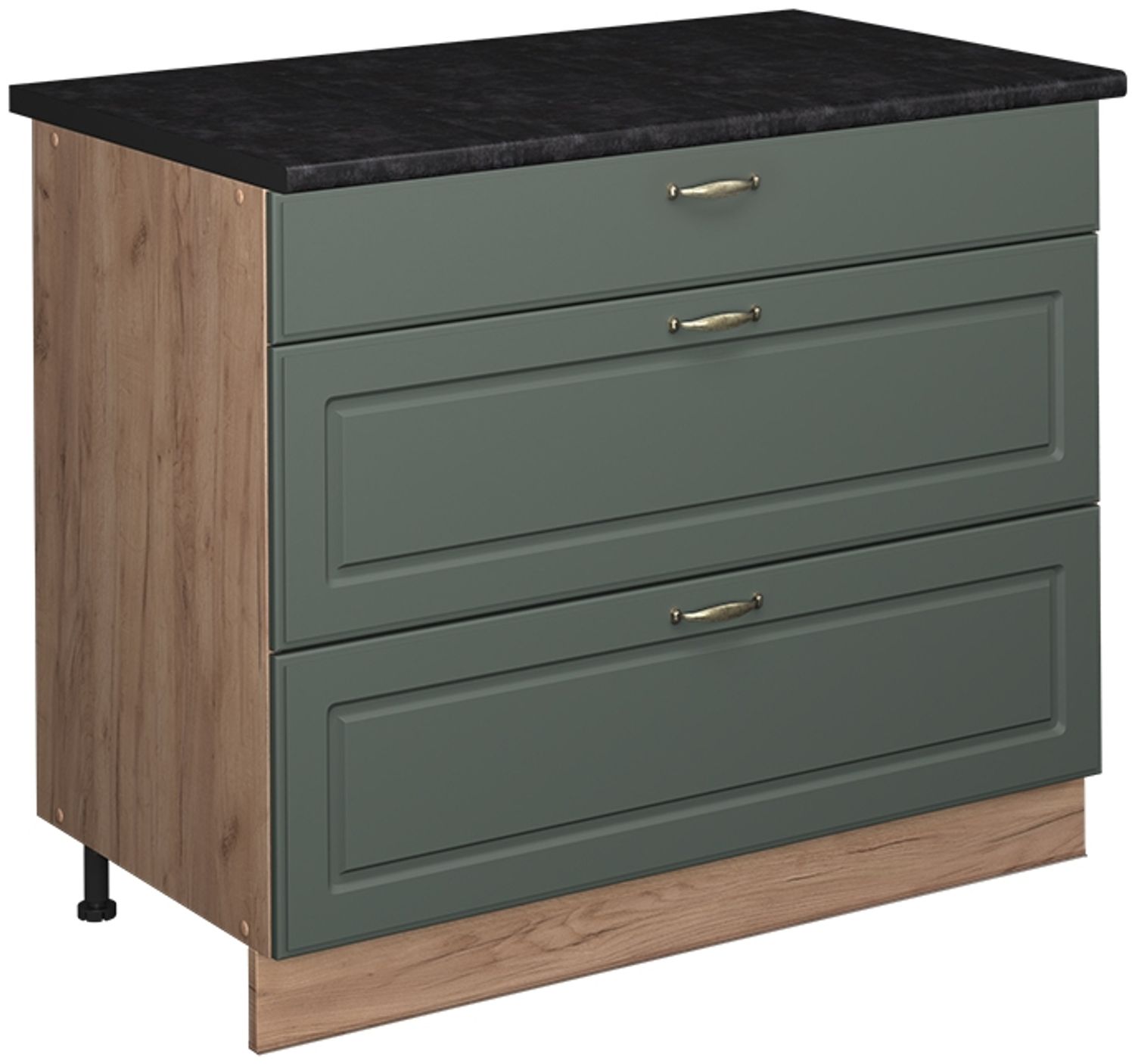 Küchenunterschrank Fame-Line Grün-Gold Landhaus/Goldkraft Eiche 100 cm, AP Anthrazit Vicco Bild 1