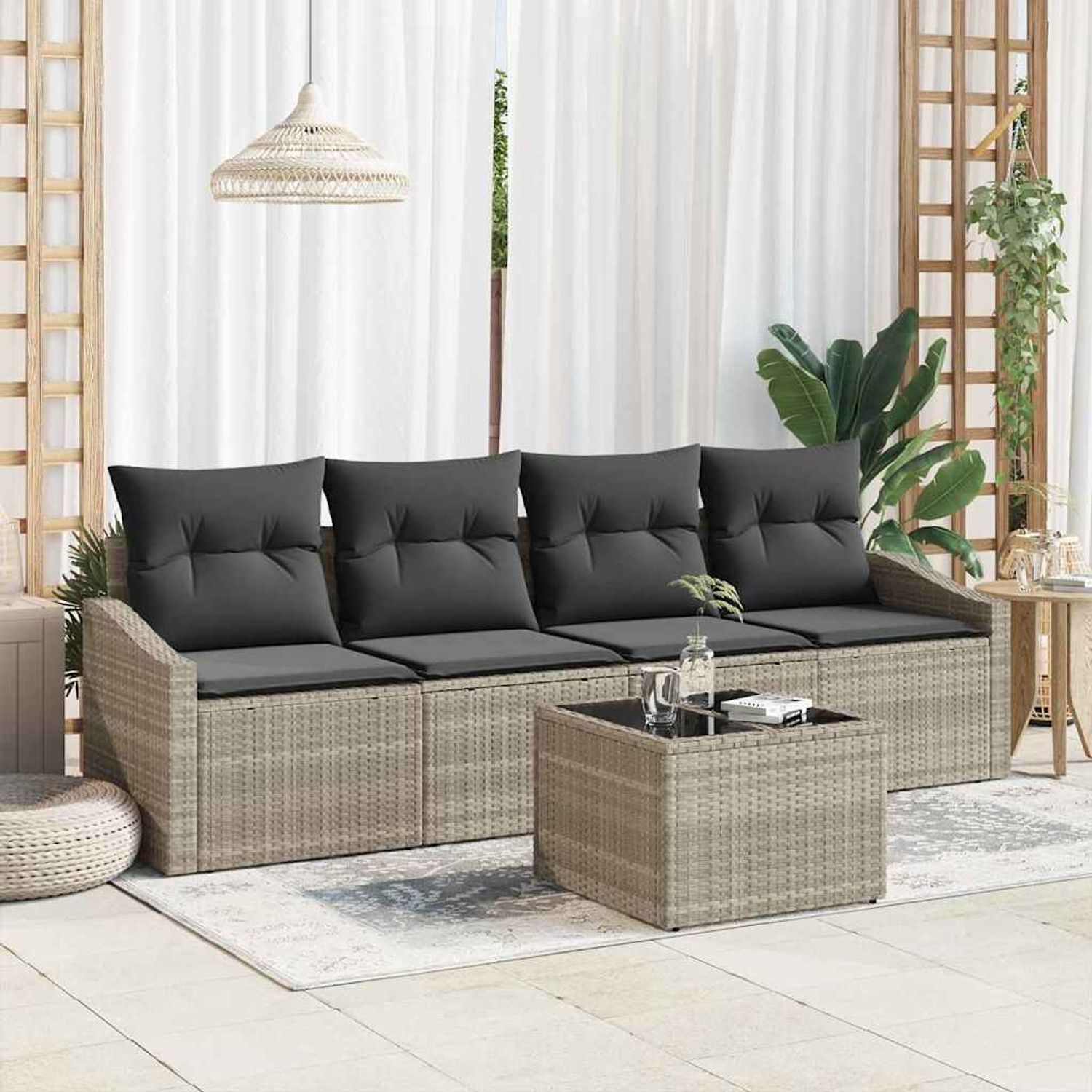 vidaXL Sofa Set mit Kissen 5 pcs Hellgrau und Dunkelgrau Poly-Rattan 3355261 Bild 1